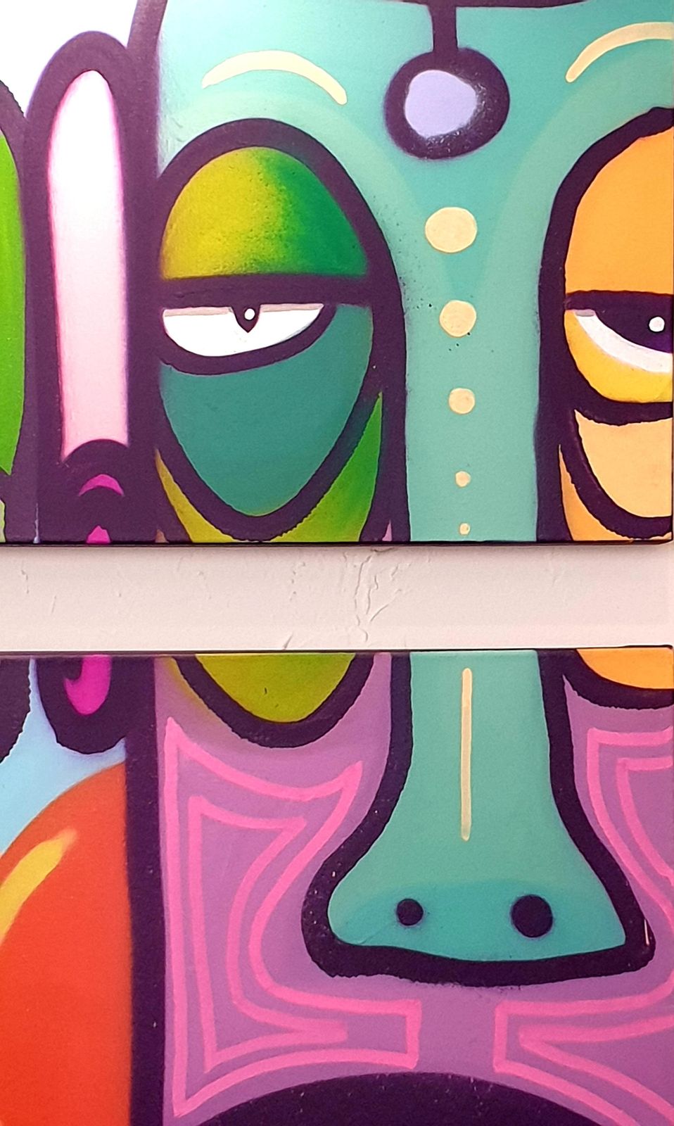 Street Art Contemporary Diptych Aerosol On Canvas. "The Three Pastoral Singers" From 2024 By Harold Maka photo vintage