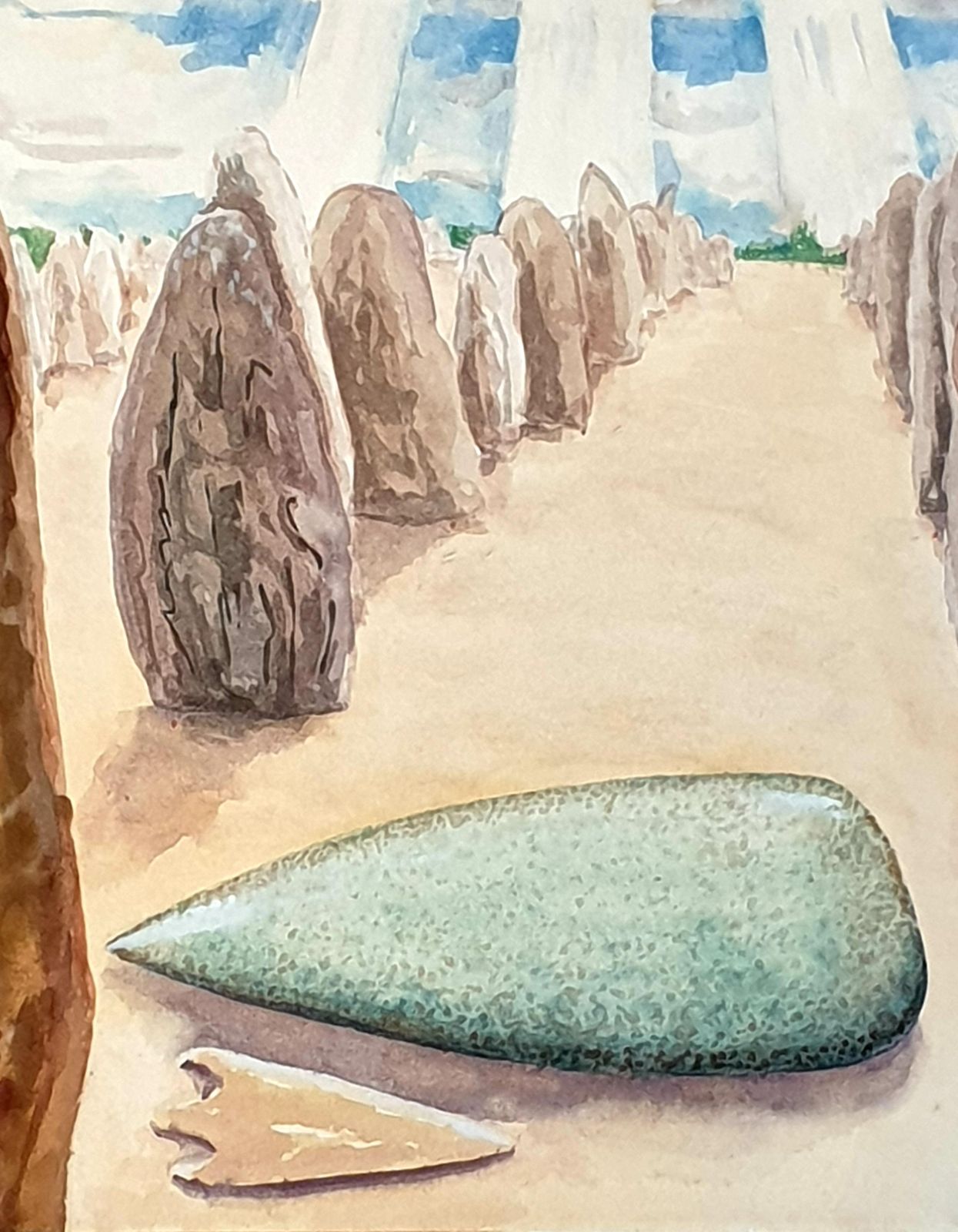 Derek Carruthers Late 20th Century Surrealist Gouache On Paper. 'Stones'.1985 photo 449.0