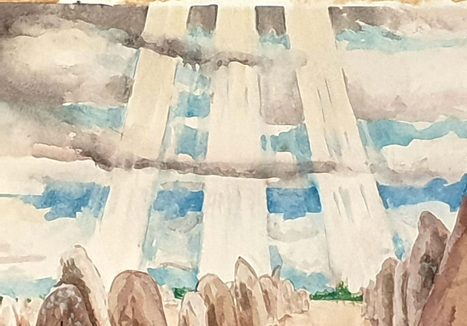 Derek Carruthers Late 20th Century Surrealist Gouache On Paper. 'Stones'.1985 photo vintage