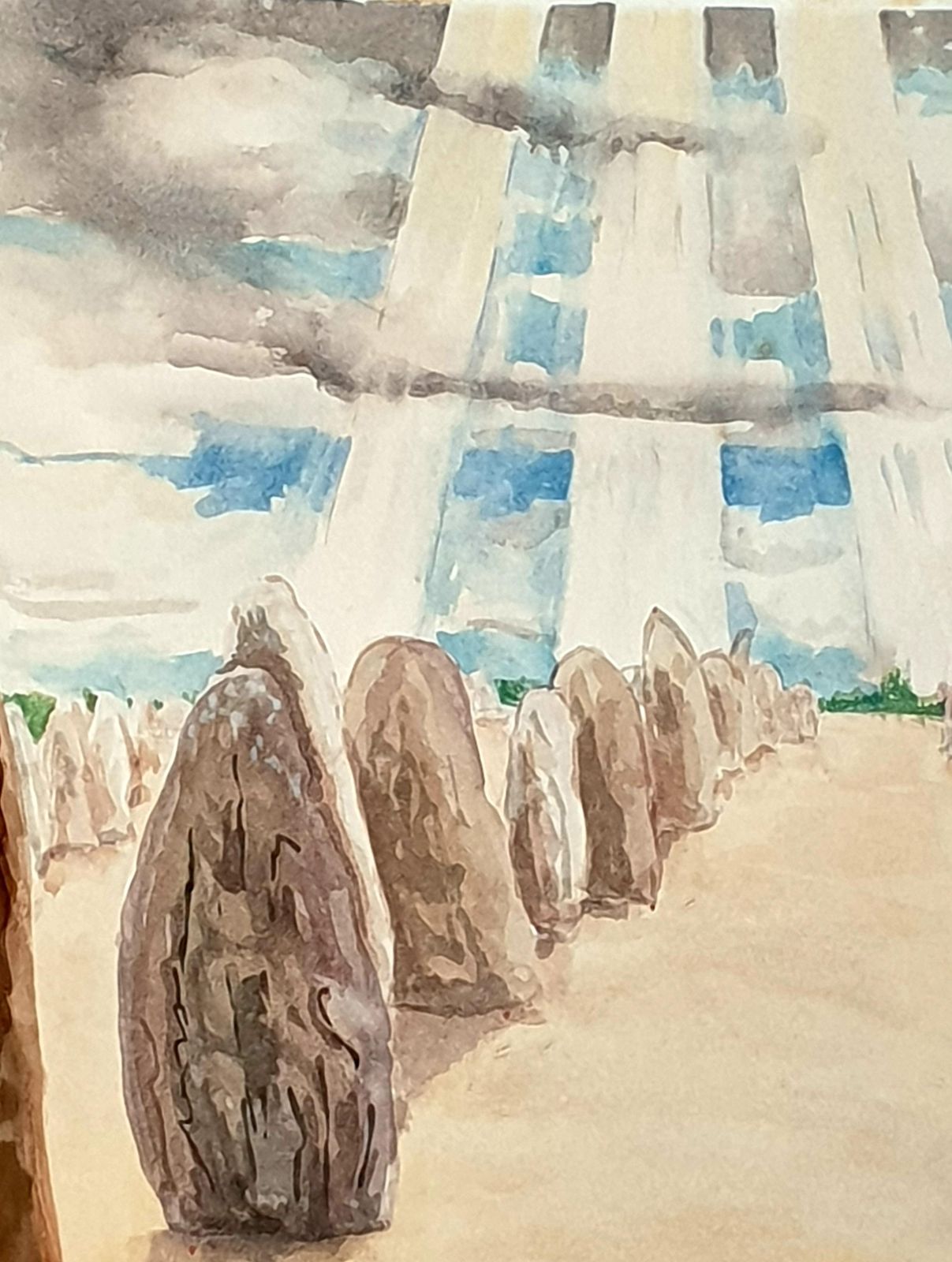 photo furniture Derek Carruthers Late 20th Century Surrealist Gouache On Paper. 'Stones'.1985