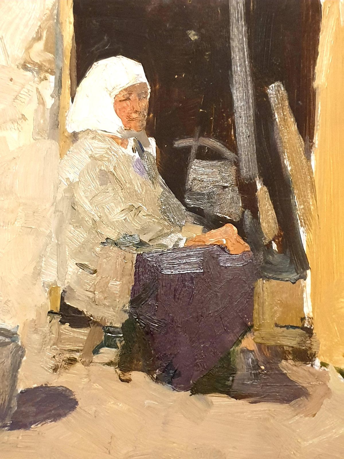 Realist Portrait, Mid Century Oil On Card, The Babushka. Oil. (1963) photo 1029.0