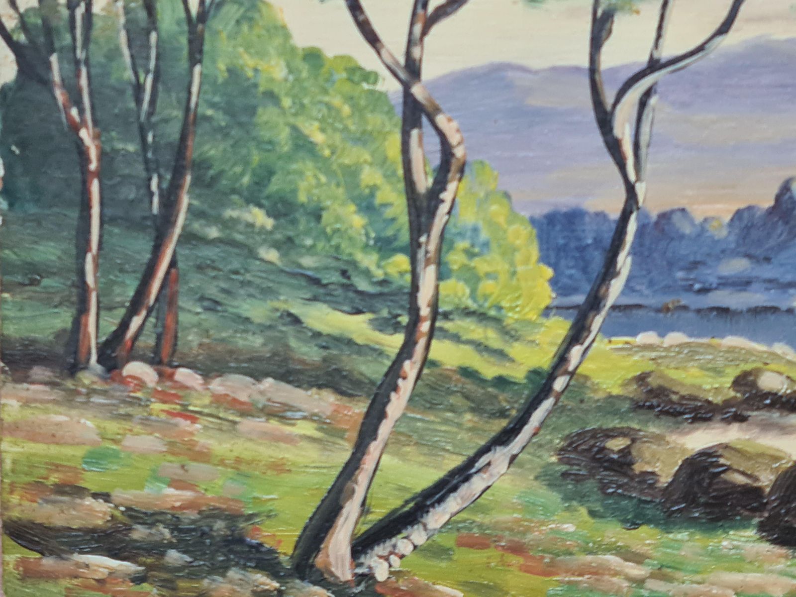 Boggio, Barbizon School Lakeside Landscape With Castle. Oil On Board. photo Art