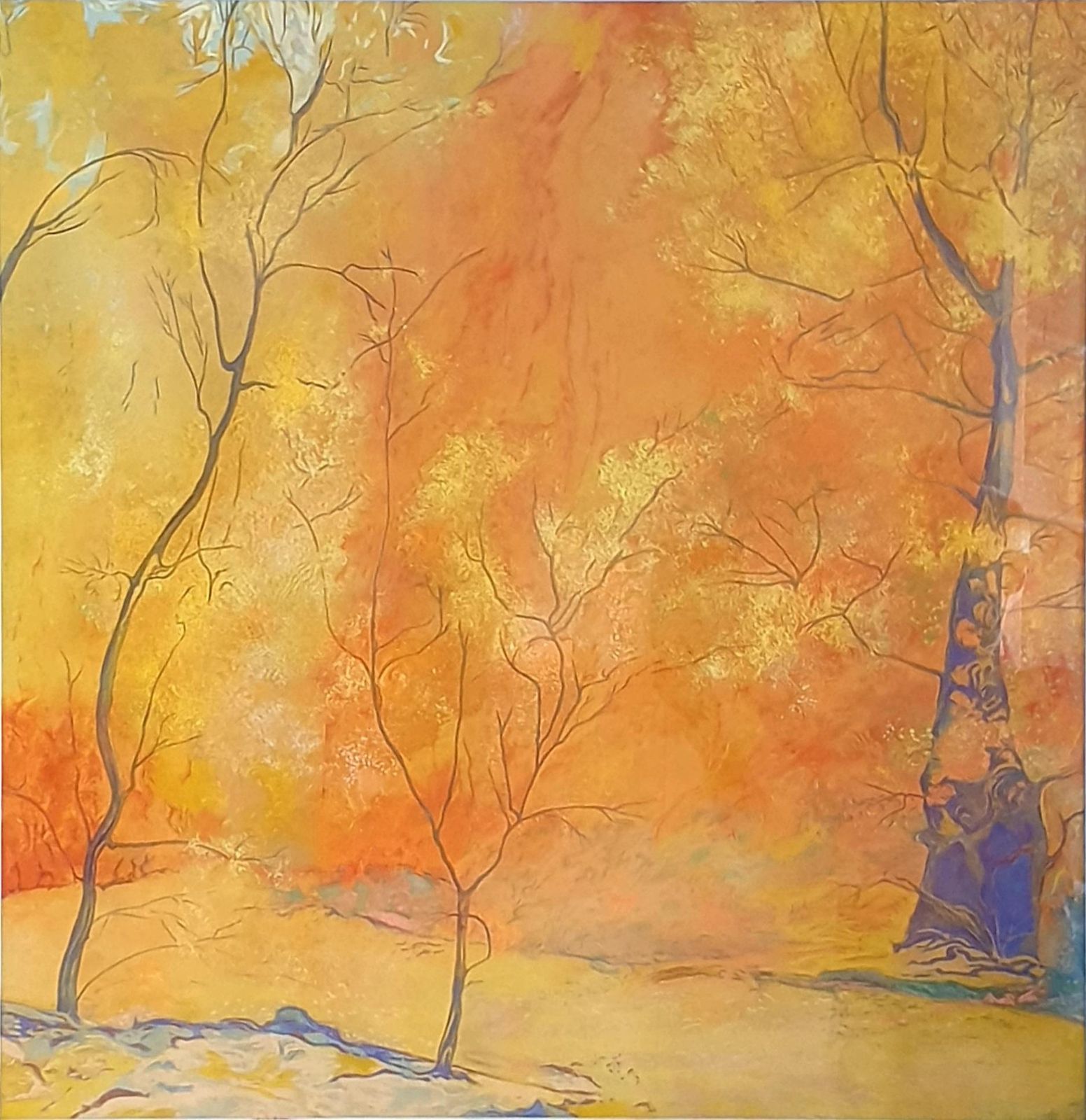 Francis Besson 'Forest In The Fall', Contemporary Impressionist Pastel, Homage To Gustave Klimt2018