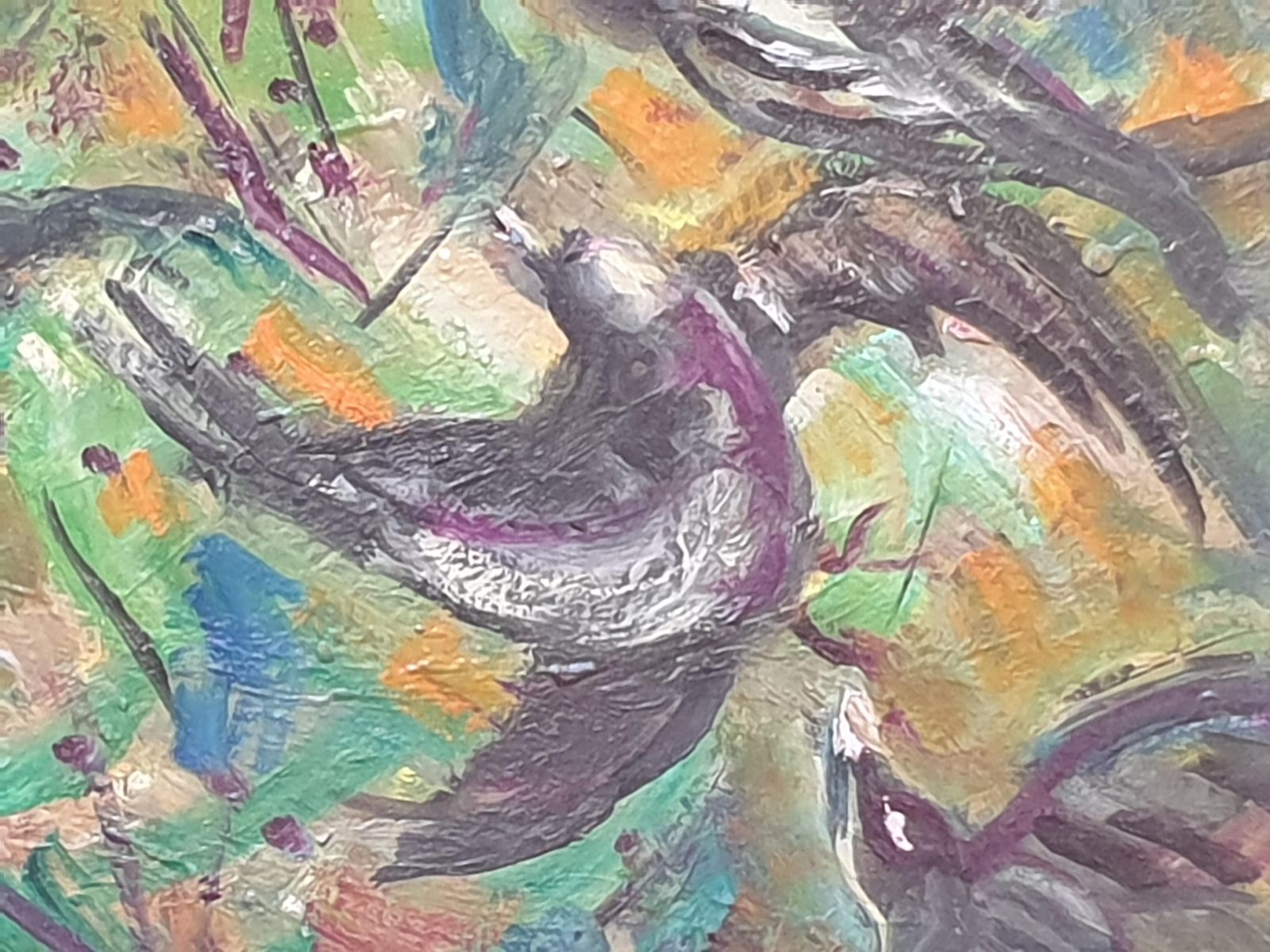 646.0 Hyppolite Roger French Mid Century Oil On Canvas, Birds In Flight photo