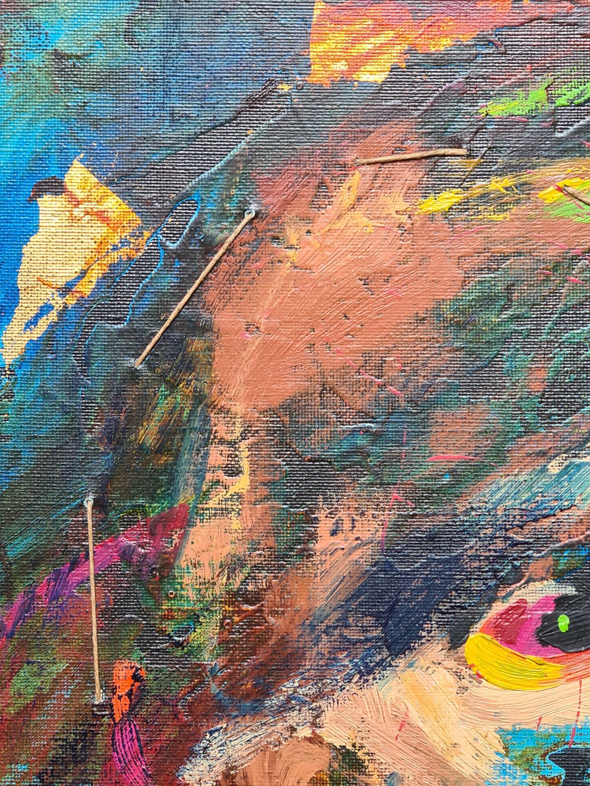 French Abstract Expressionist Portrait, Joel Crancenarcissus, Pose 18, Acrylic On Canvas. 1994 photo vinterior