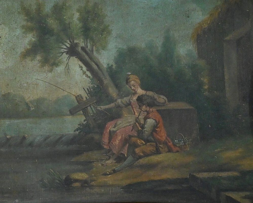 Painted Wooden Trumeau Mirror, Louis XV Style – Late 19th Century photo buy