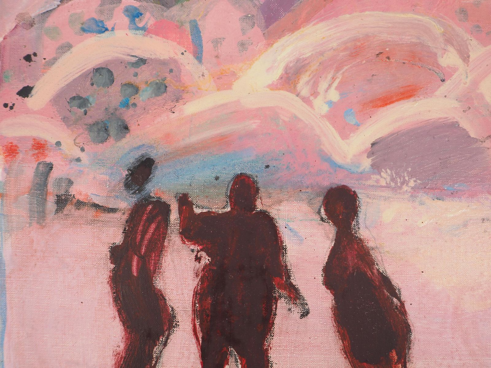 Albert Zavaro Figures In A Fauvist Landscape   Original Oil On Canvas, Signed 1965 photo vintage