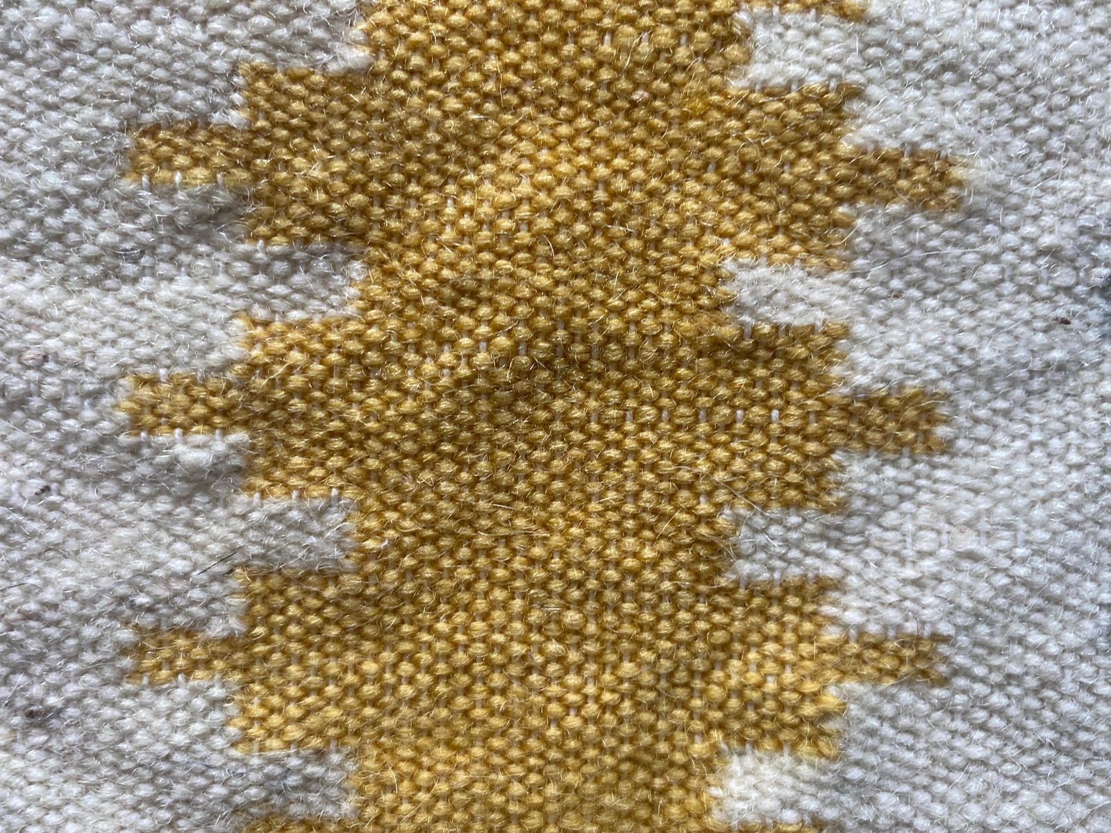 photo for sale Handmade Yellow And Cream White Flat Weave Tapestry, Vlasti, Greece, 1960 70s