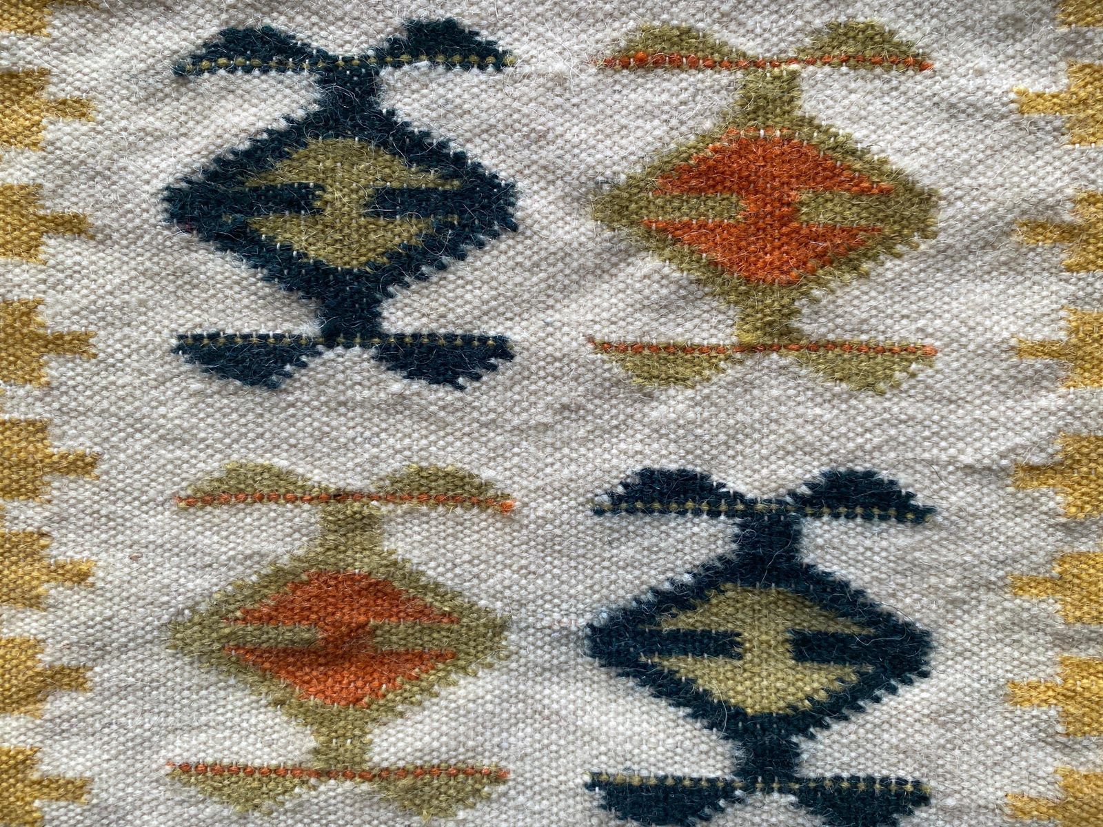 256.0 Handmade Yellow And Cream White Flat Weave Tapestry, Vlasti, Greece, 1960 70s photo