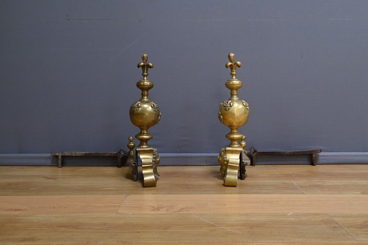 1210.0 Pair Of Gilt Bronze Andirons – Part 1 Of The 19th Century photo