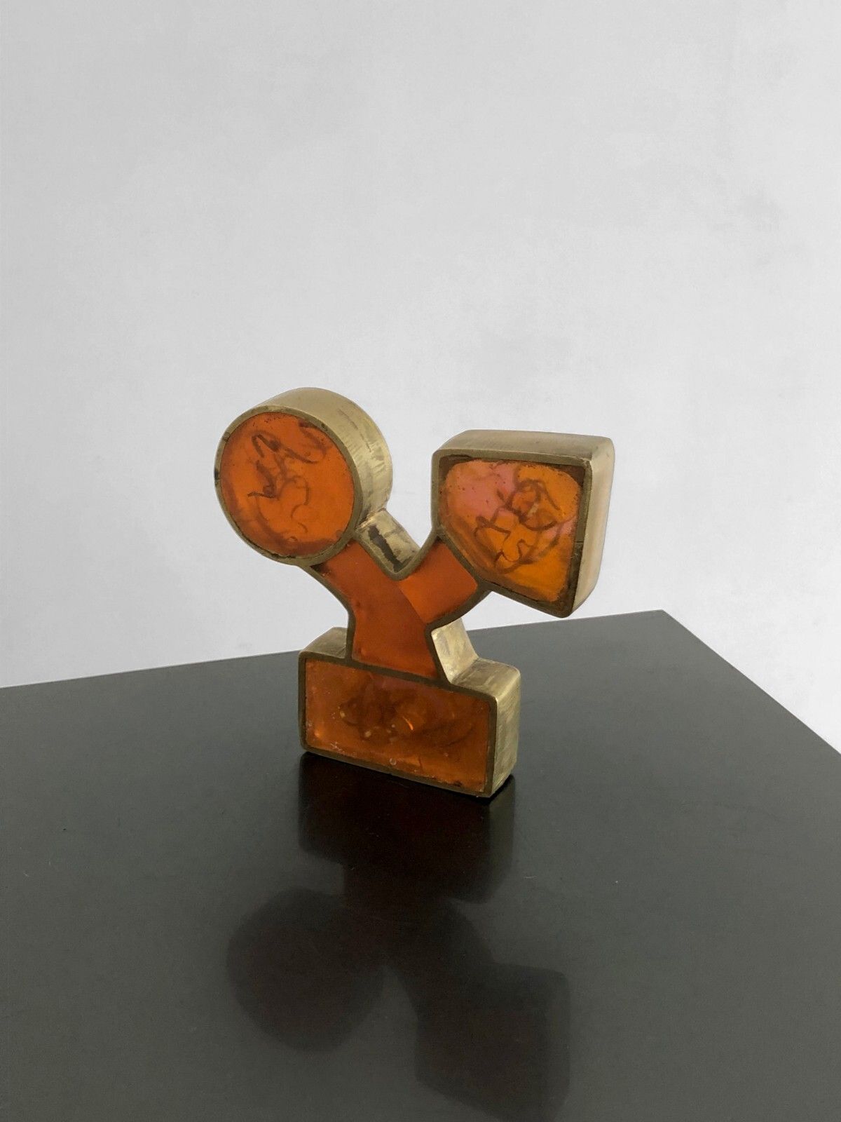 1970 Sculpture Fractal Resin Inclusion Pop Bronze & Plexiglas Lucite Giraudon