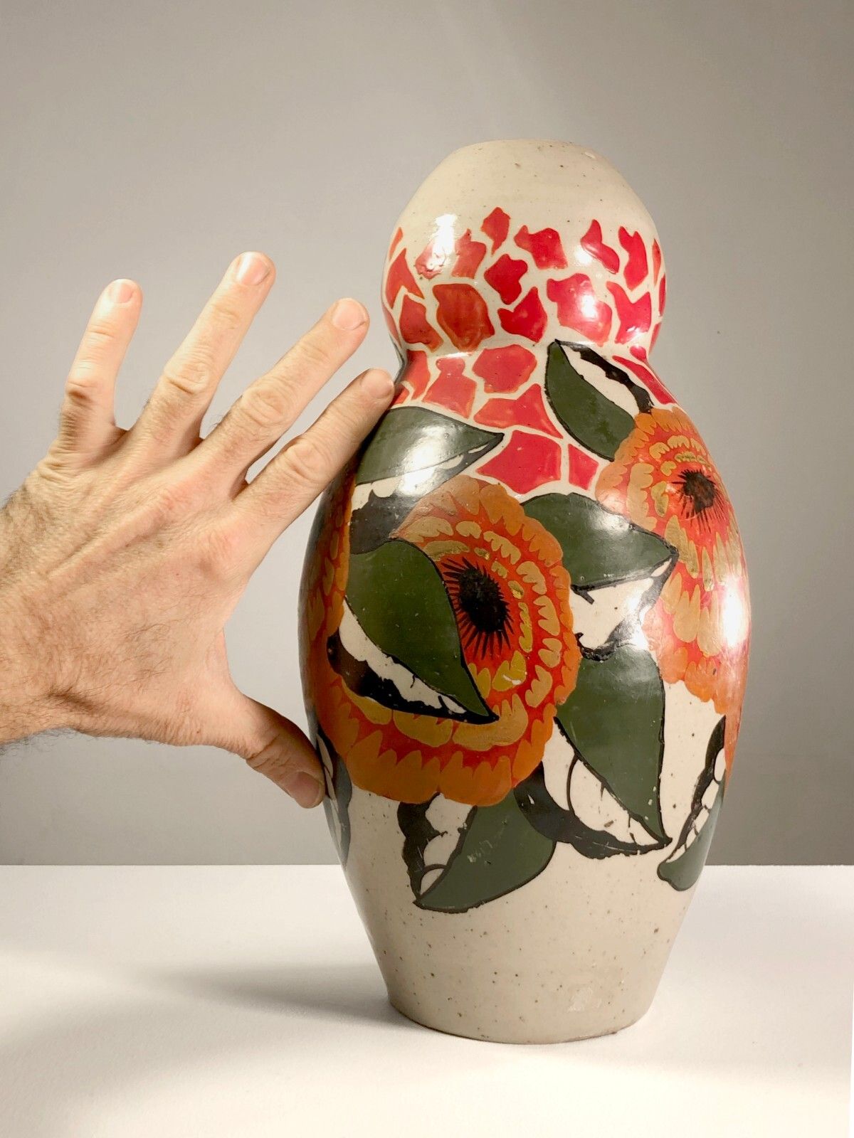 1930 Betsy Augeron Ceramic Vase Art Deco Nouveau Modernist Wiener Workshop photo vintage
