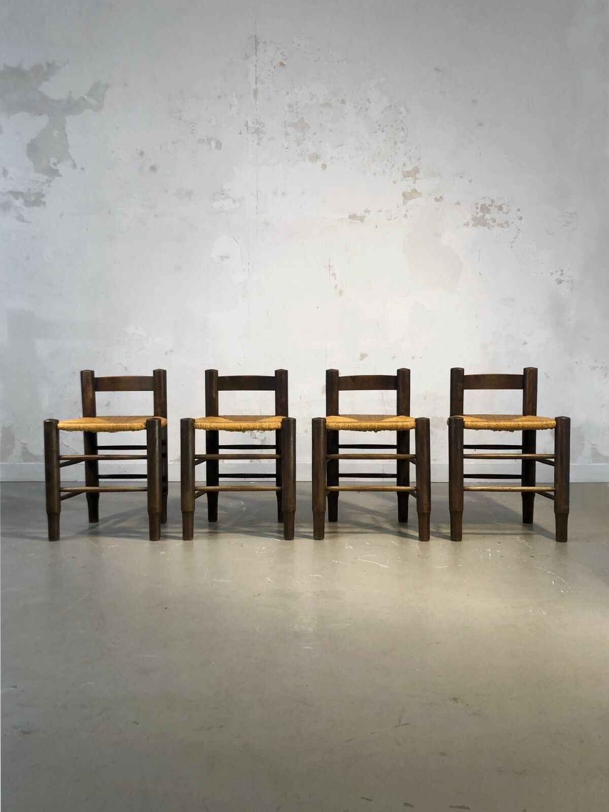 1950 Charles Dudouyt 4 Chairs Stools Modernist Brutalist Chapo Perriand