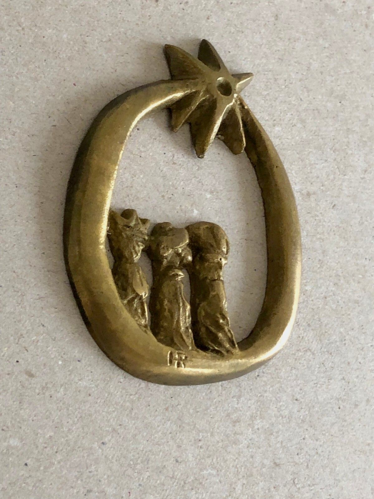 1980 90 Hr 1/4 Locket Sculpture Shabby Chic Bronze Brutalist Free Figure photo vintage