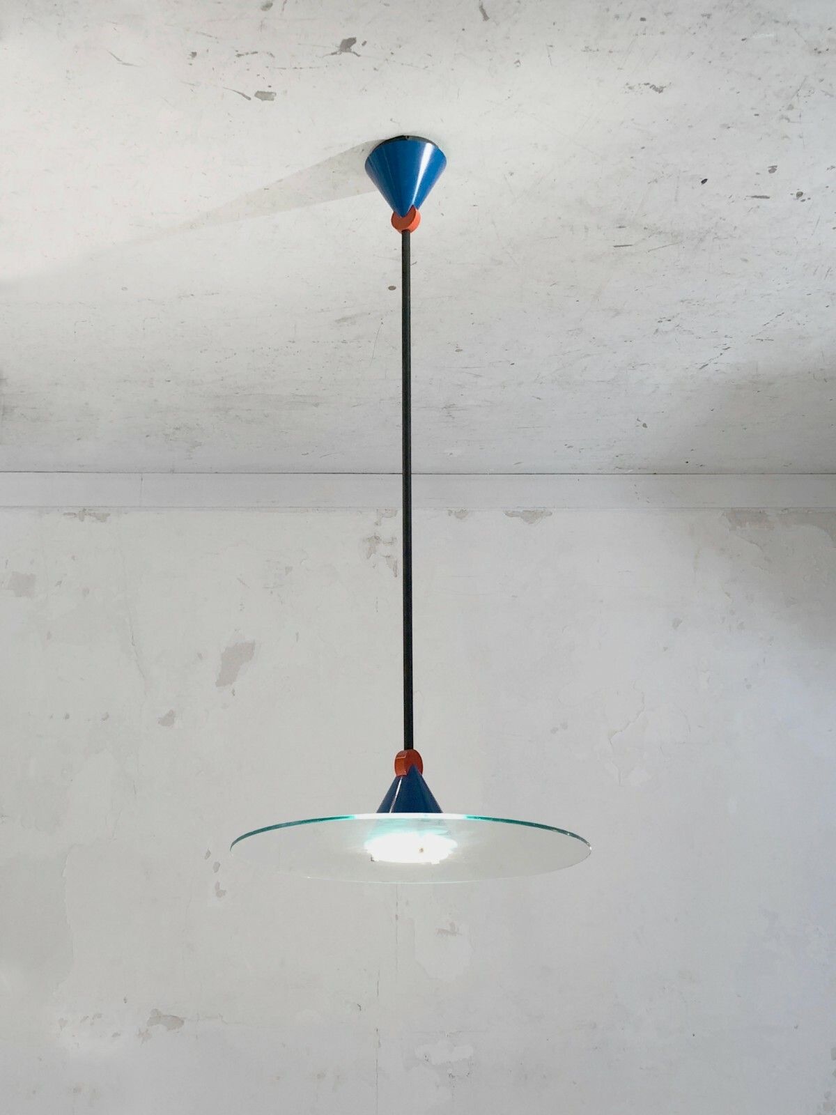 1980 Glass Light Suspension Post Modernist Memphis Sottsass Starck Szekely