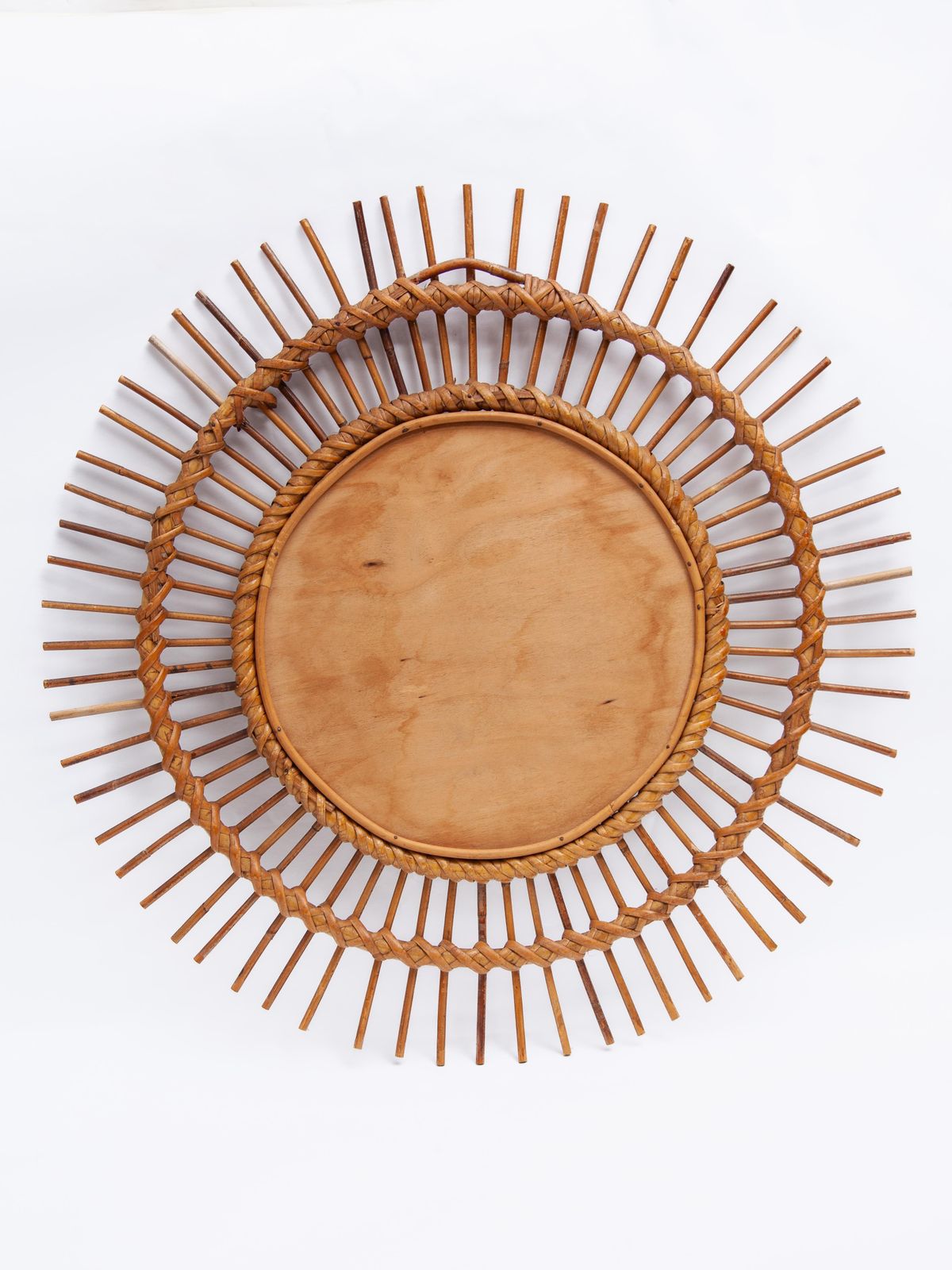 Round Sun Burst 1950s Bamboo Wall Mirror, France photo 1708.0