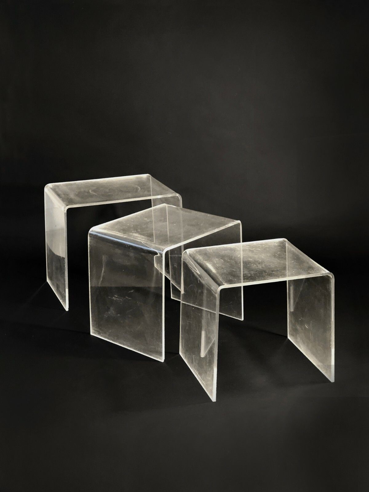 1970 3 Gigogne Modernist Shabby Chic Plexiglas Lucite Bass Table Kappa Dumas