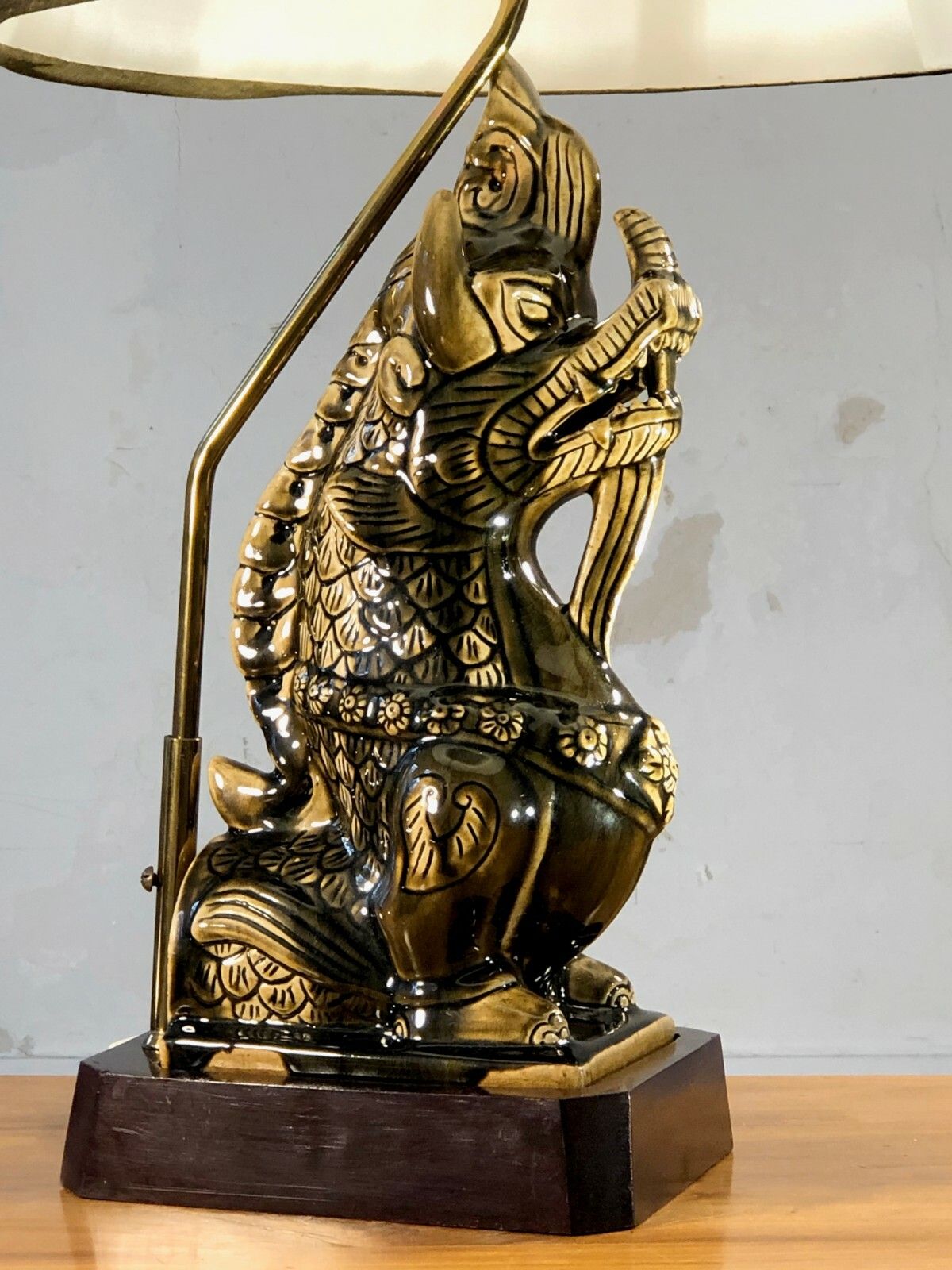 1970 Jansen Shabby Chic Orientalist Zoomorphic Chinese Ceramic Dragon Lamp photo vinterior