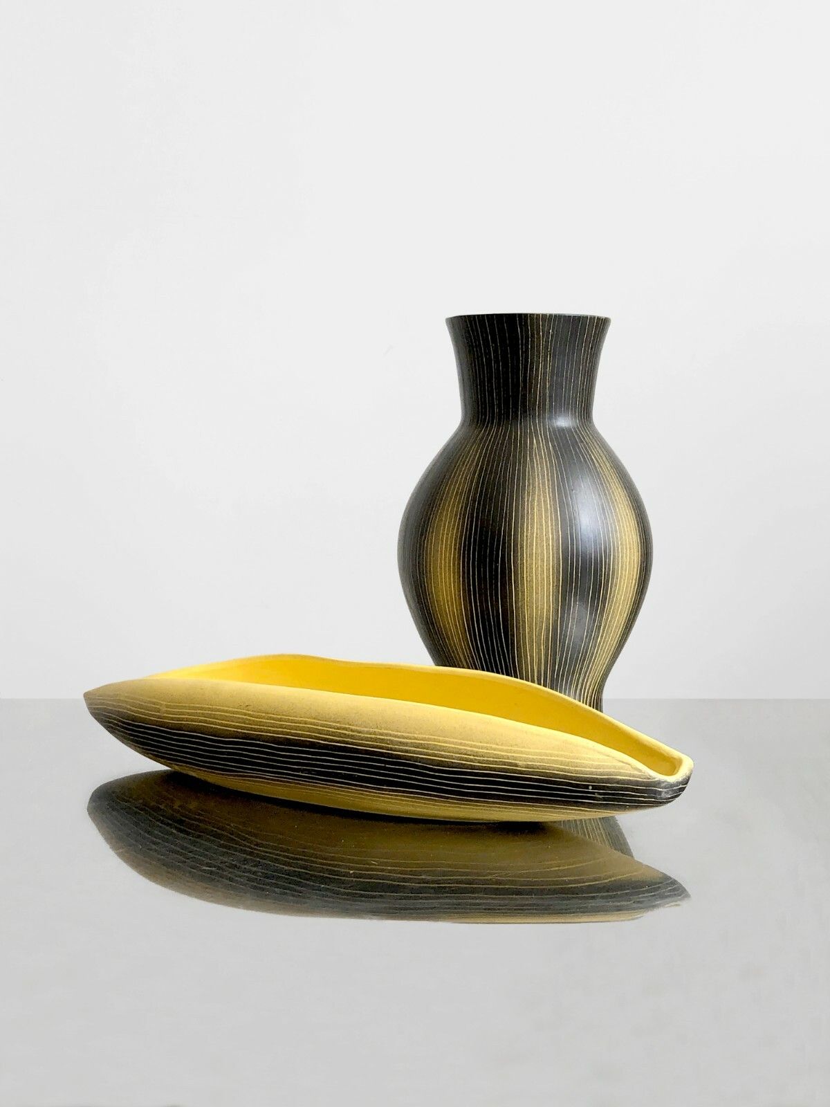 1950 Saint Clement 1 Vase & 1 Ceramic Cut Free Form Vallauris Chambost