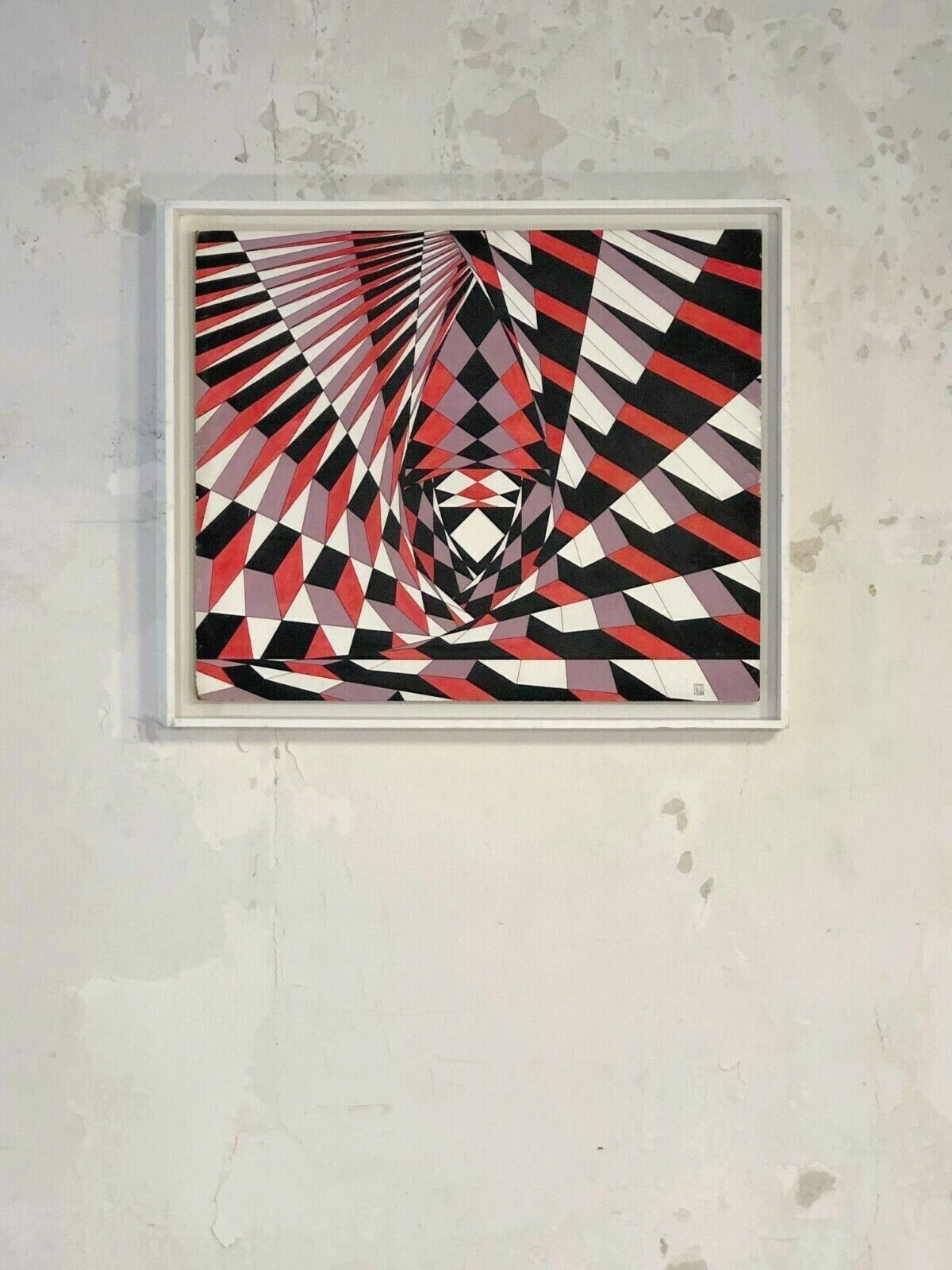 1970 Guy Poppaz Kinetic Painting Geometric Abstraction Optical Art Opart