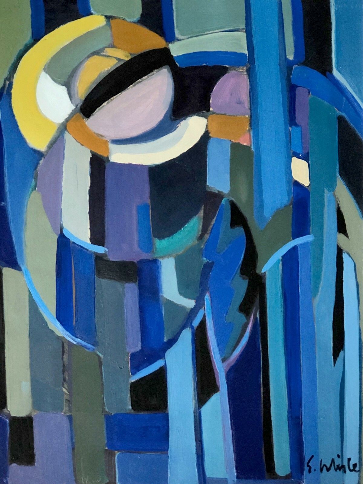 1950 E. Whisle 2/2 Gouache Abstract Expressionist Painting Free Cubist photo Art