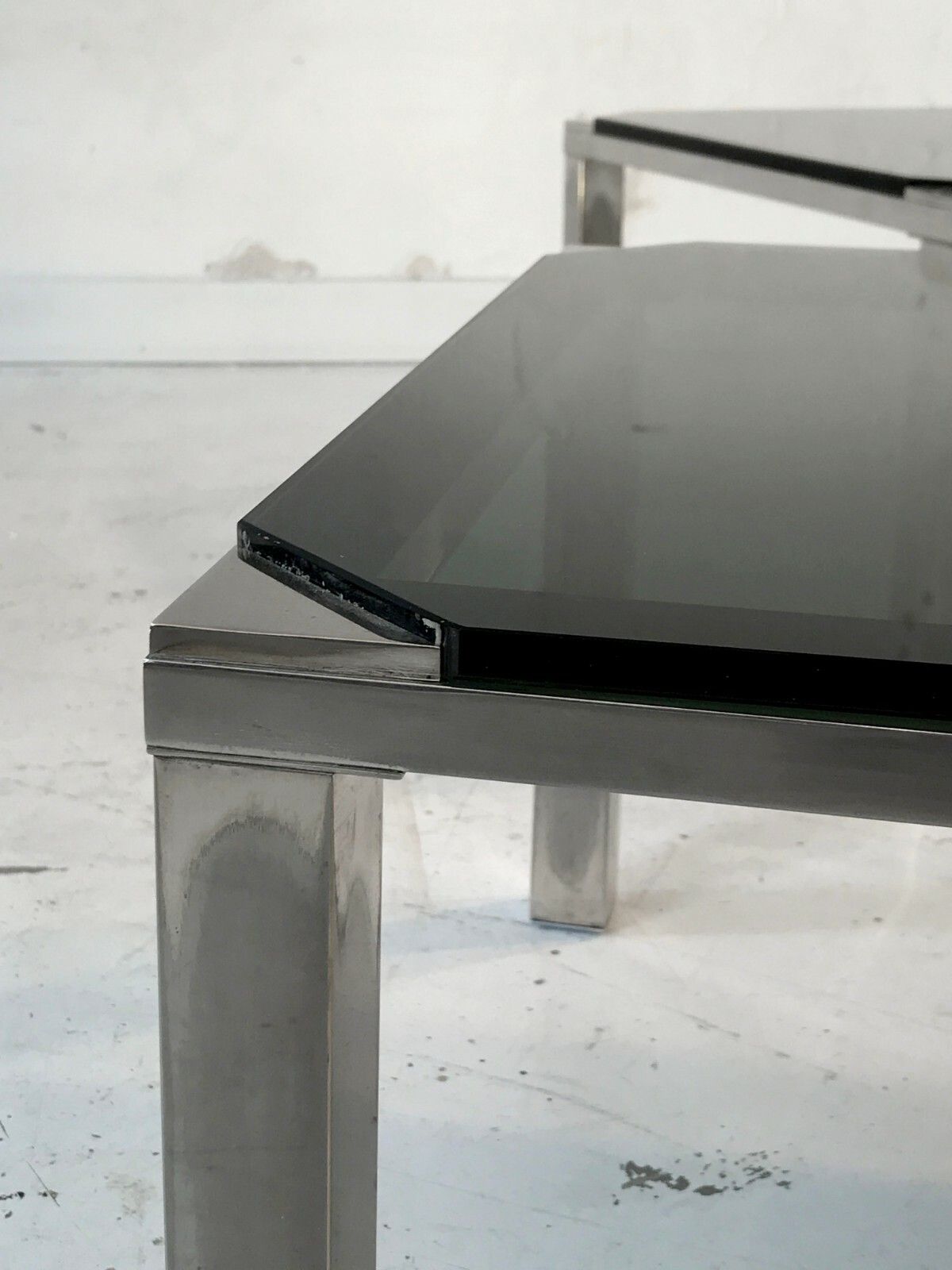 1970 House Jansen 2 Coffee Tables Art Deco Modernist Shabby Chic Silver Metal photo vintage