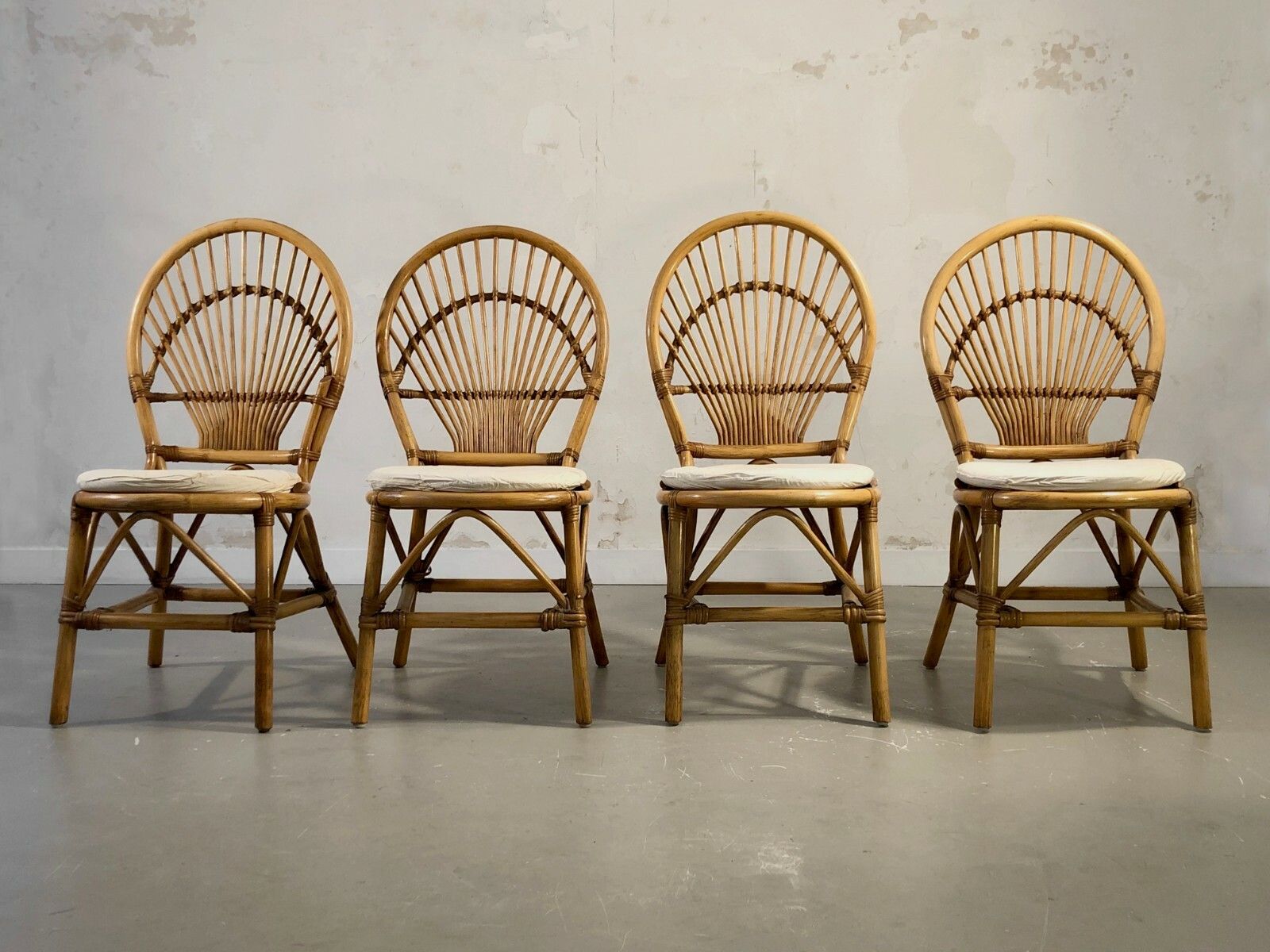 1960 1970 4 Bamboo Chairs Folk Art Modernist Shabby Chic Audoux Minnet photo 2021.0