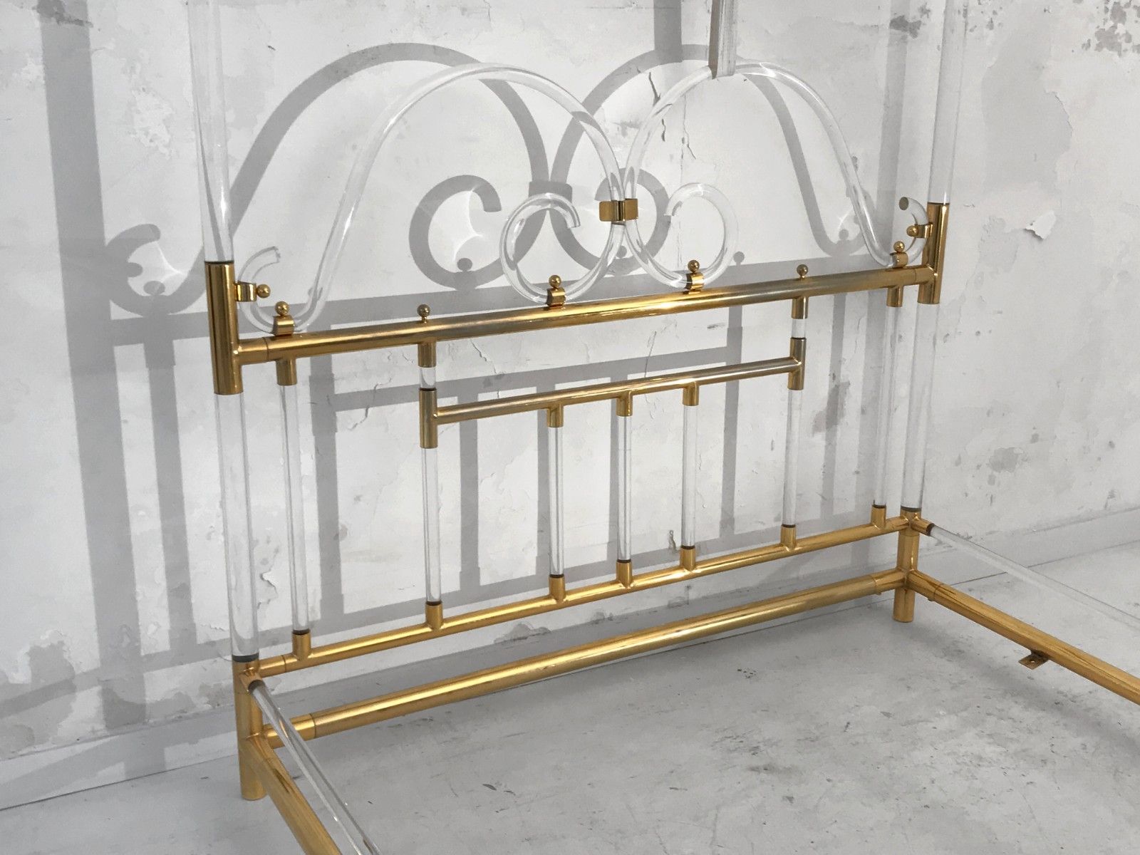 1970 Charles Hollis Jones Lucite Modernist Shabby Chic Hollywood Regency Bed photo for sale