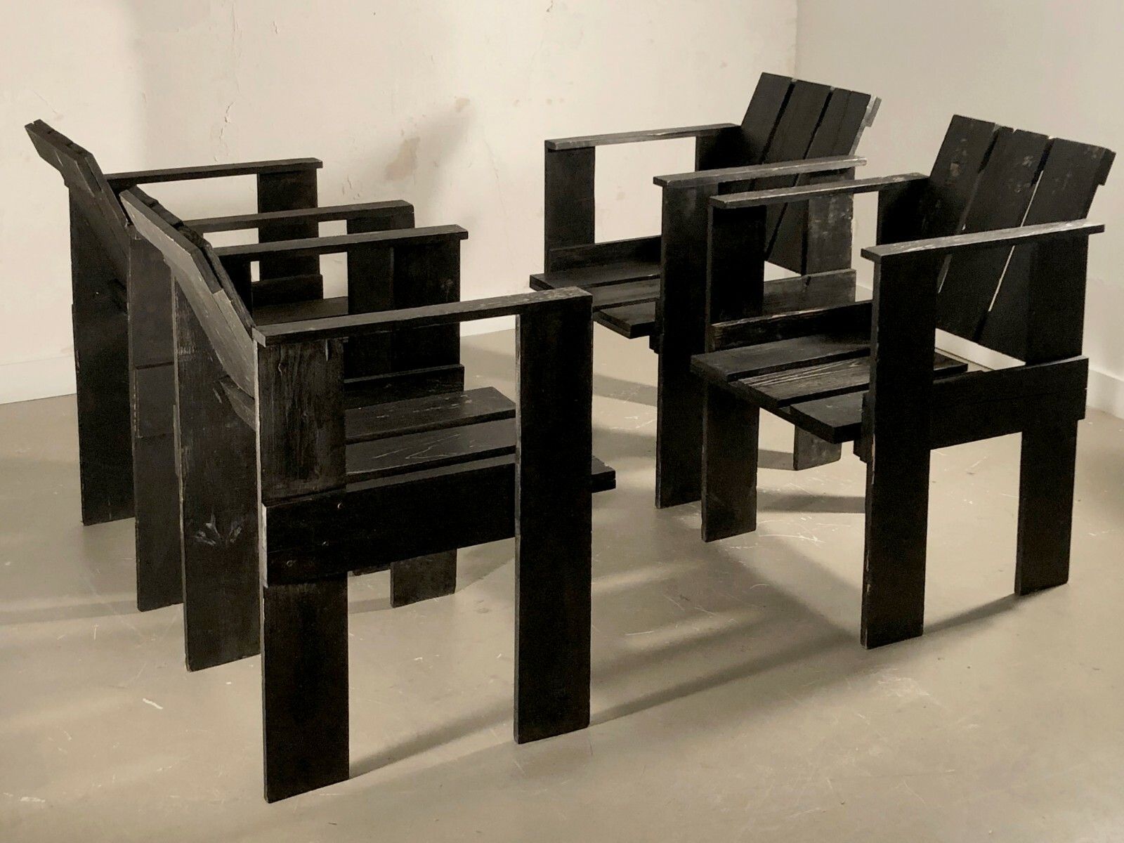1970 Gerrit Rietveld 4 Chairs Crate Modernist Brutalist De Stijl Brutalist photo buy