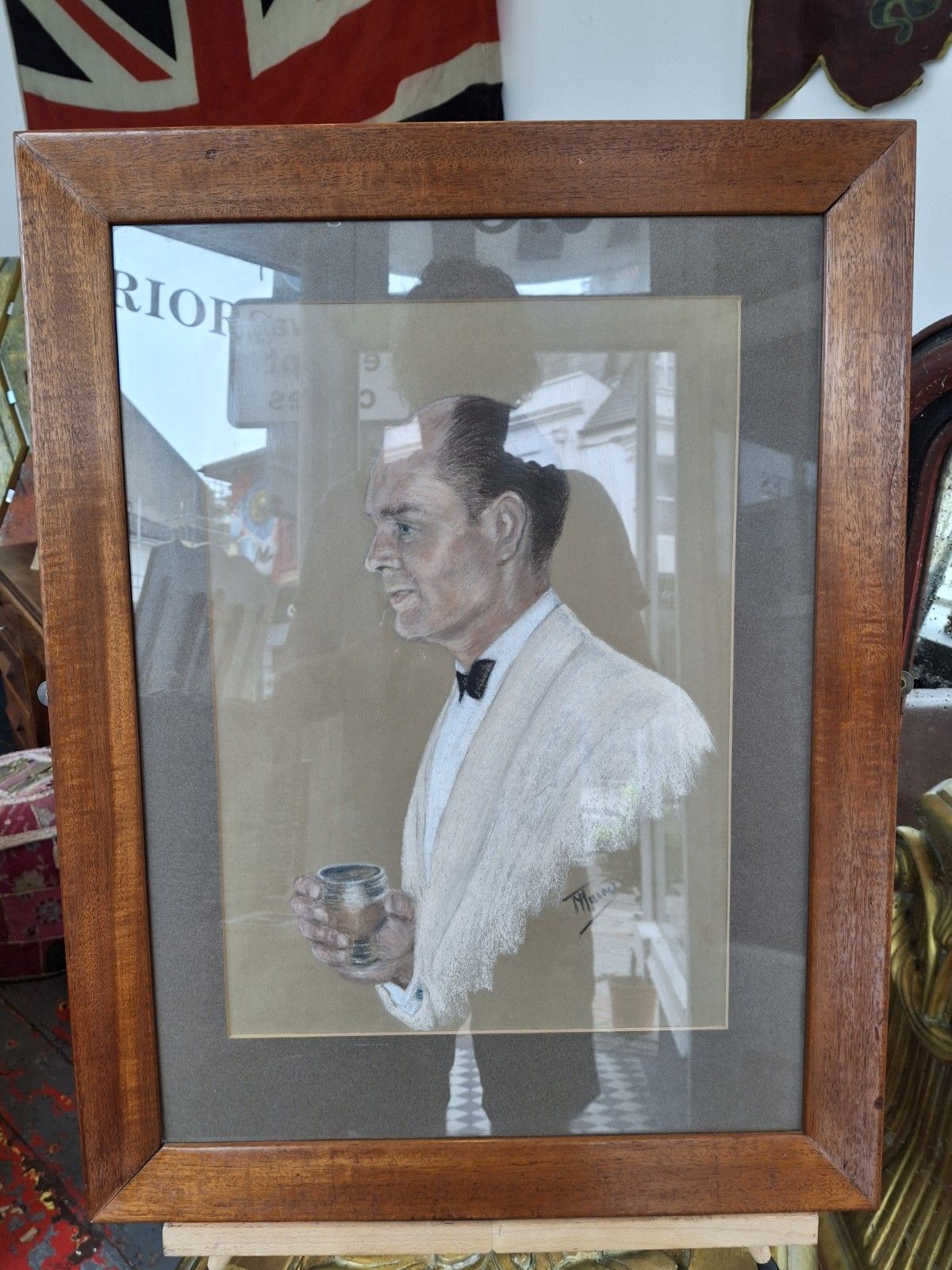 Vintage 1960's Oak Framed Exhibition Pastel Portrait. photo for sale