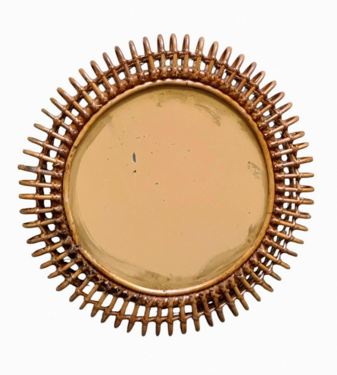 Franco Albini Attr. Rattan And Wicker Round Wall Mirror, Italy 1960s photo buy