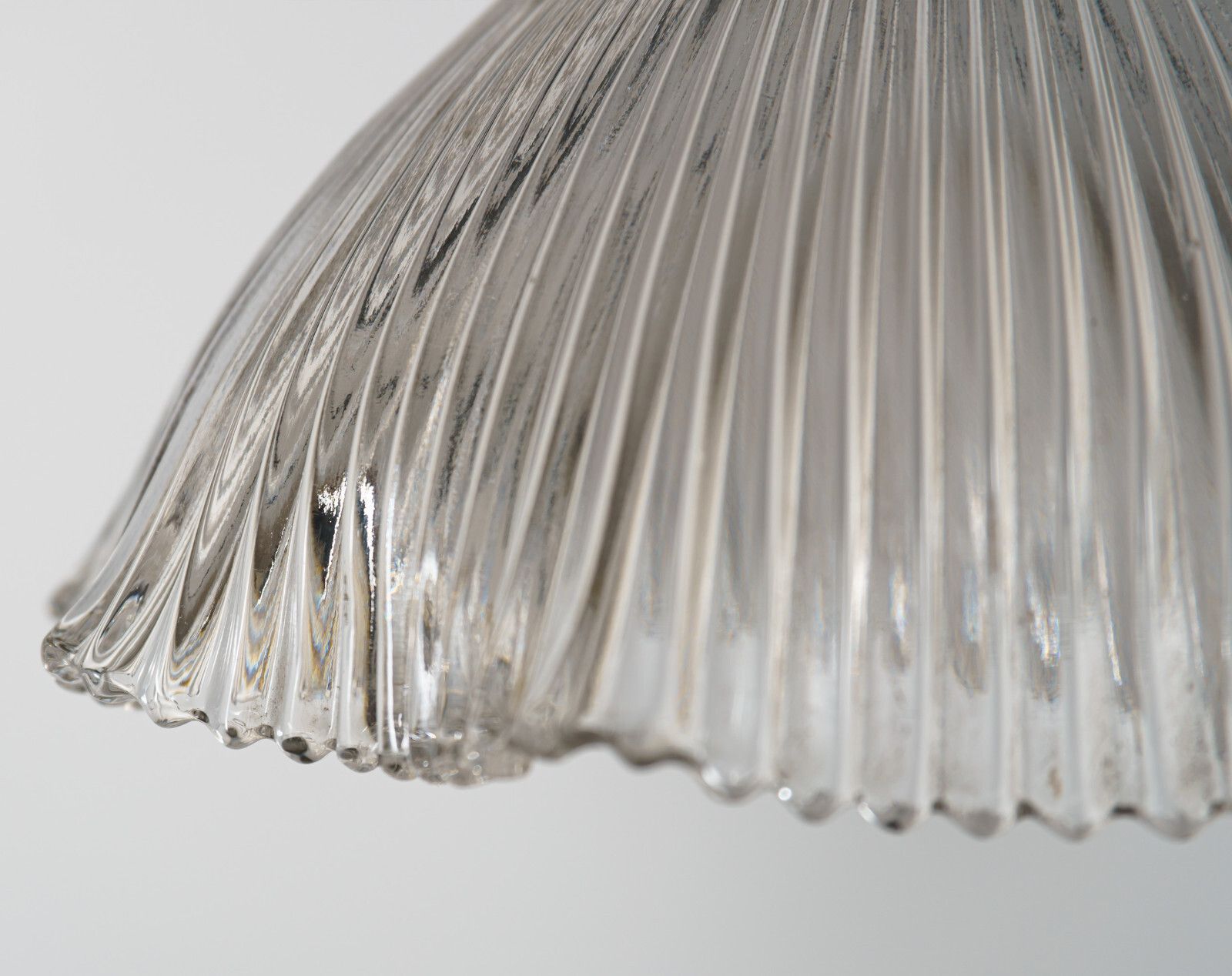 Vintage Ruffled Holophane / Prismatic Glass Pendant Lamp With Chrome Gallery photo furniture