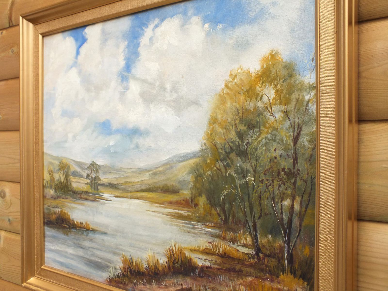 Large Vintage Original Framed Oil Painting River Landscape 21x25 Inches photo vinterior