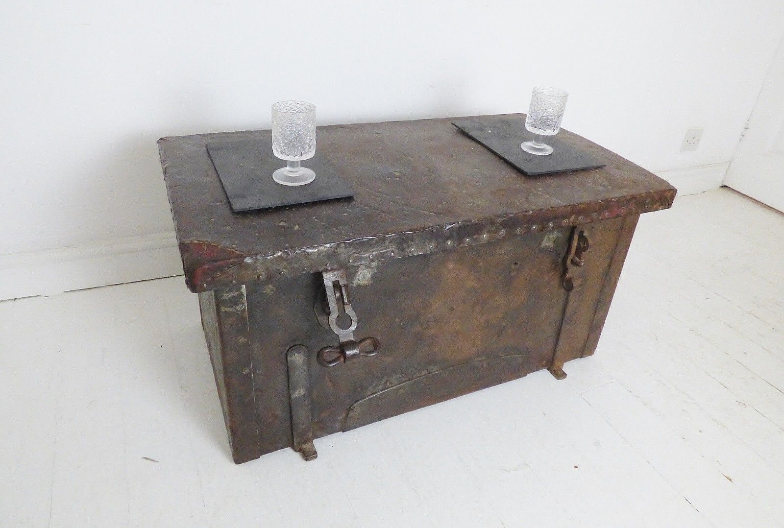 photo for sale Antique French Lead & Wood Compagnie La Fere 1865 Battalion Trunk Storage Box
