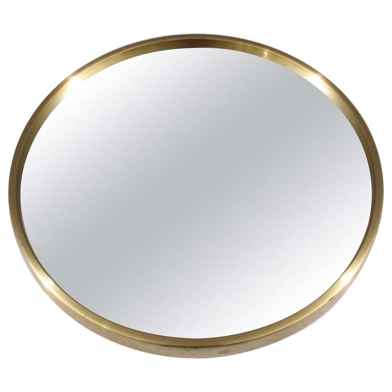 Midcentury Modern Round Brass Mirror By Glas Mäster, Markaryd, Sweden (1960s)