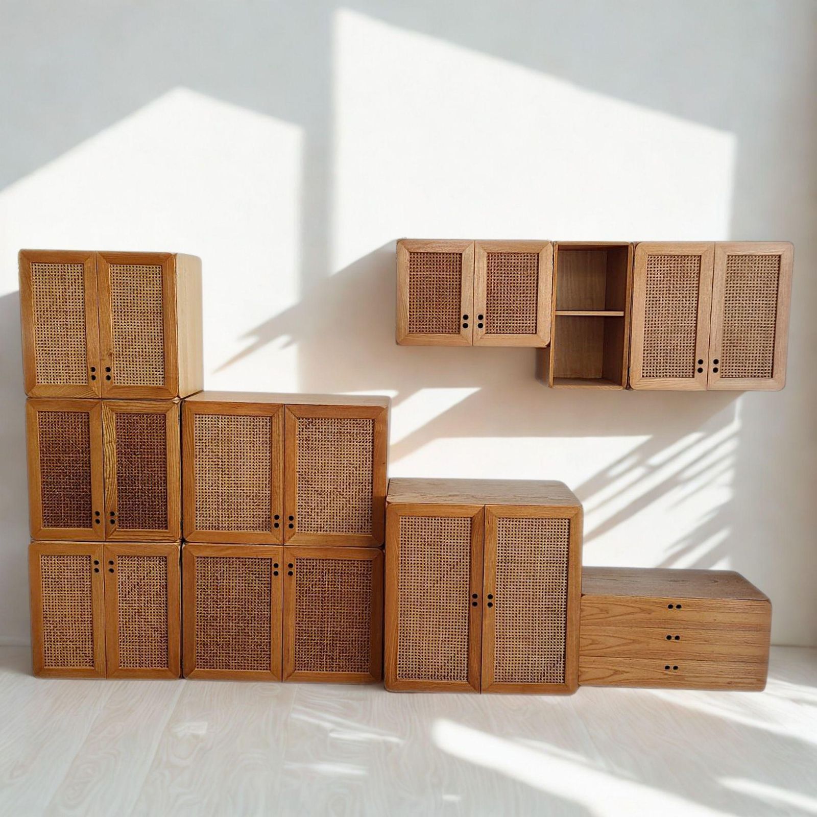 Mid Century Modern Wooden Bookcase Cabinet Modular By Jan De Vries, Italy, 1970s photo for sale