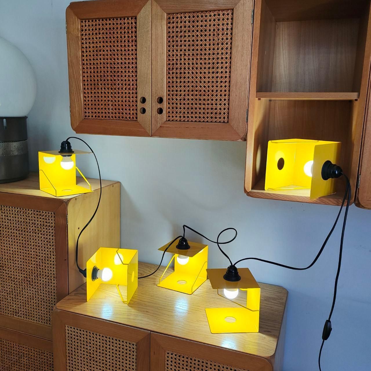 Industrial Modular Yellow Metal Table Lamp Five Lights, Italy, 1980s photo vinterior