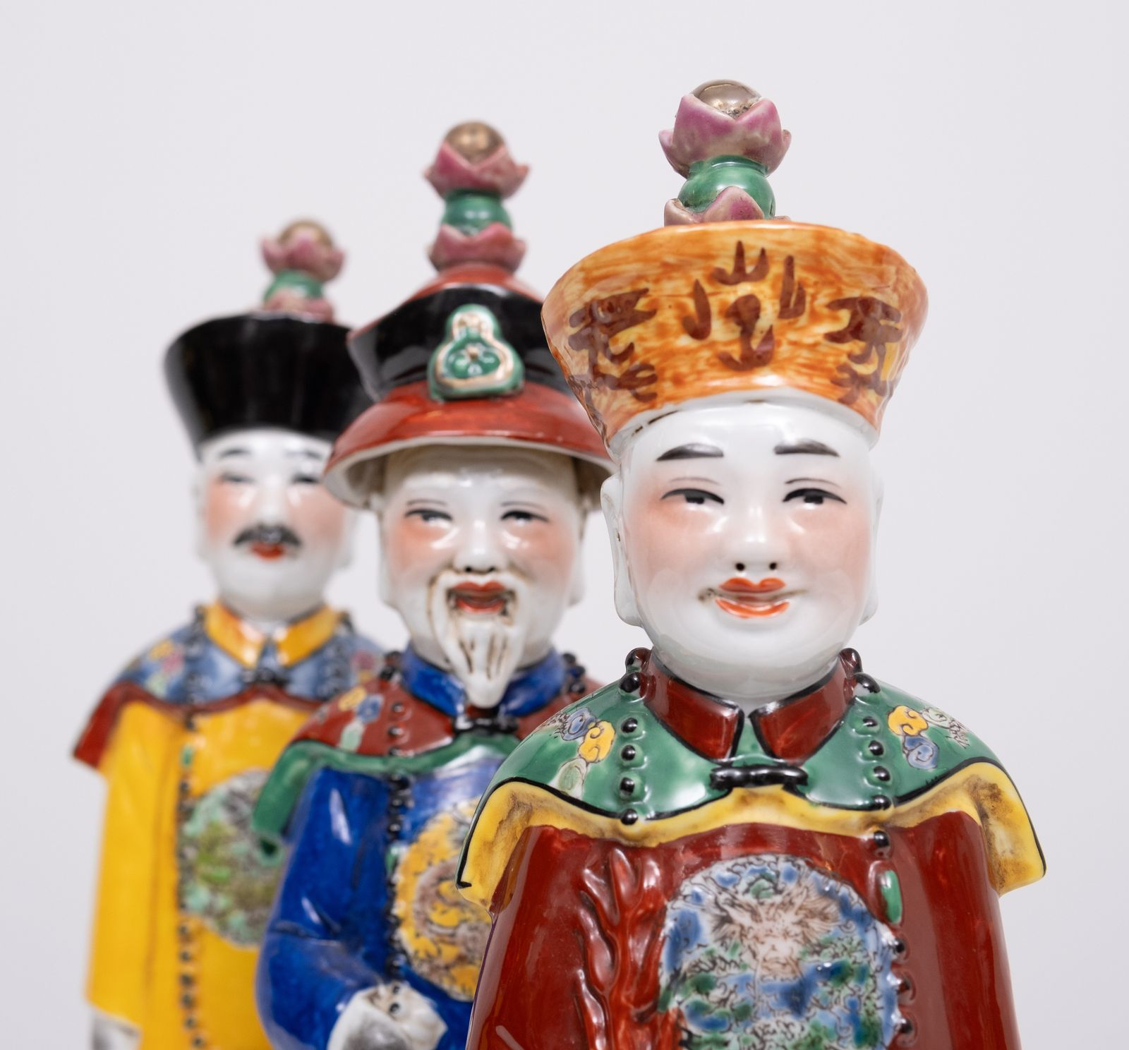 Set Of 3 Chinese Porcelain Qing Emperor Decorative Figurines