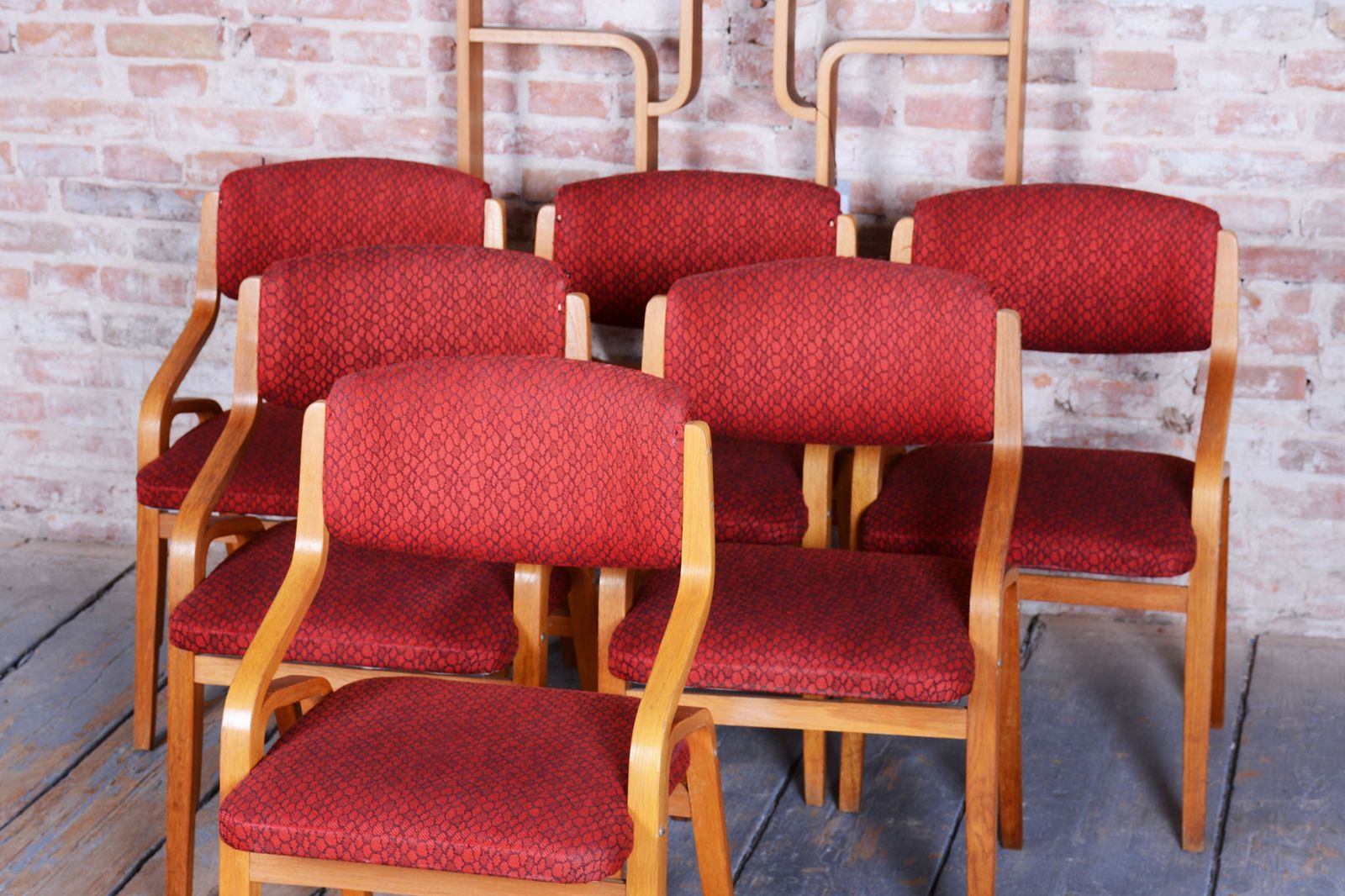 Set Of Six Original Mid Century Chairs, By Ludvik Volak, Maple, Czech, 1960s photo vintage