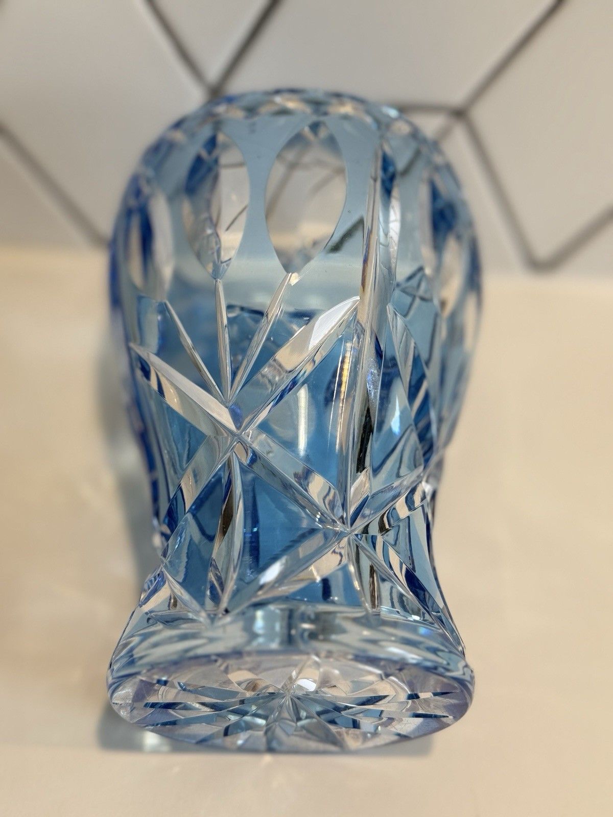 photo furniture Midcentury Val St Lambert Cobalt Blue Crystal Vase C.1960