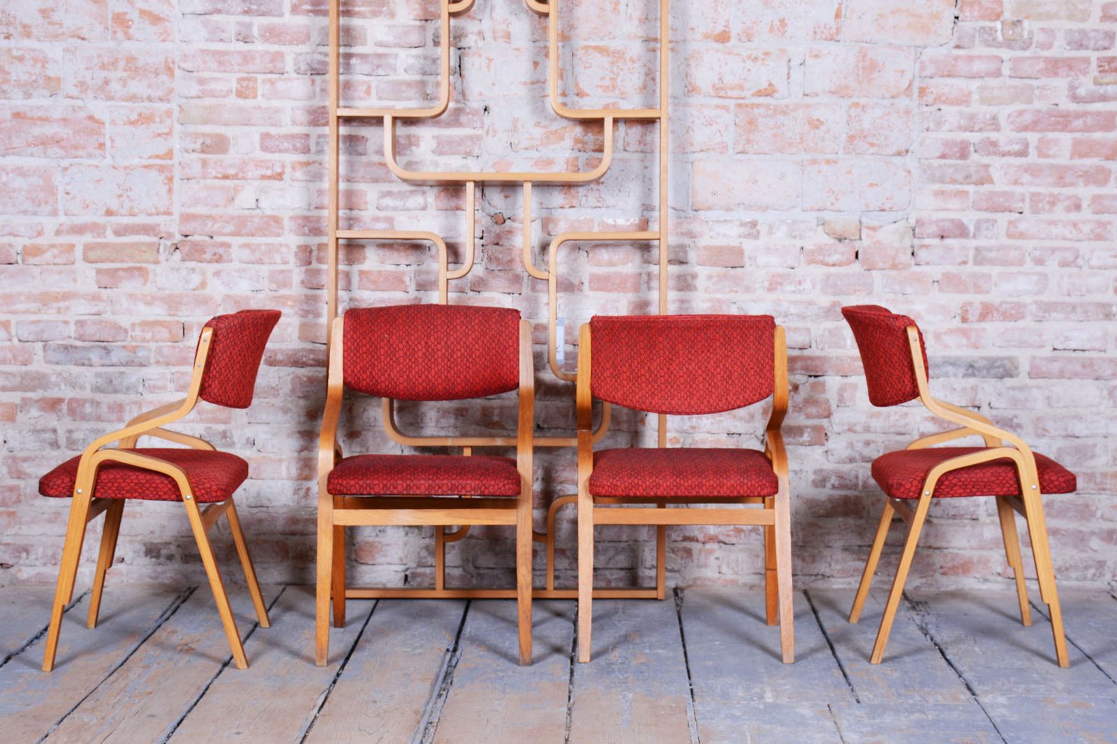 Set Of Four Original Mid Century Chairs, By Ludvik Volak, Maple, Czech, 1960s photo vinterior