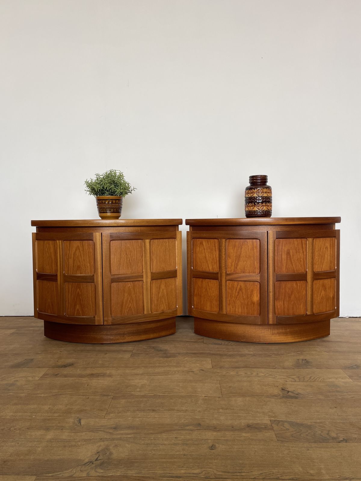 Pair Of Mid Century Teak Corner Bedsides By Nathan Furniture, 1960s photo furniture