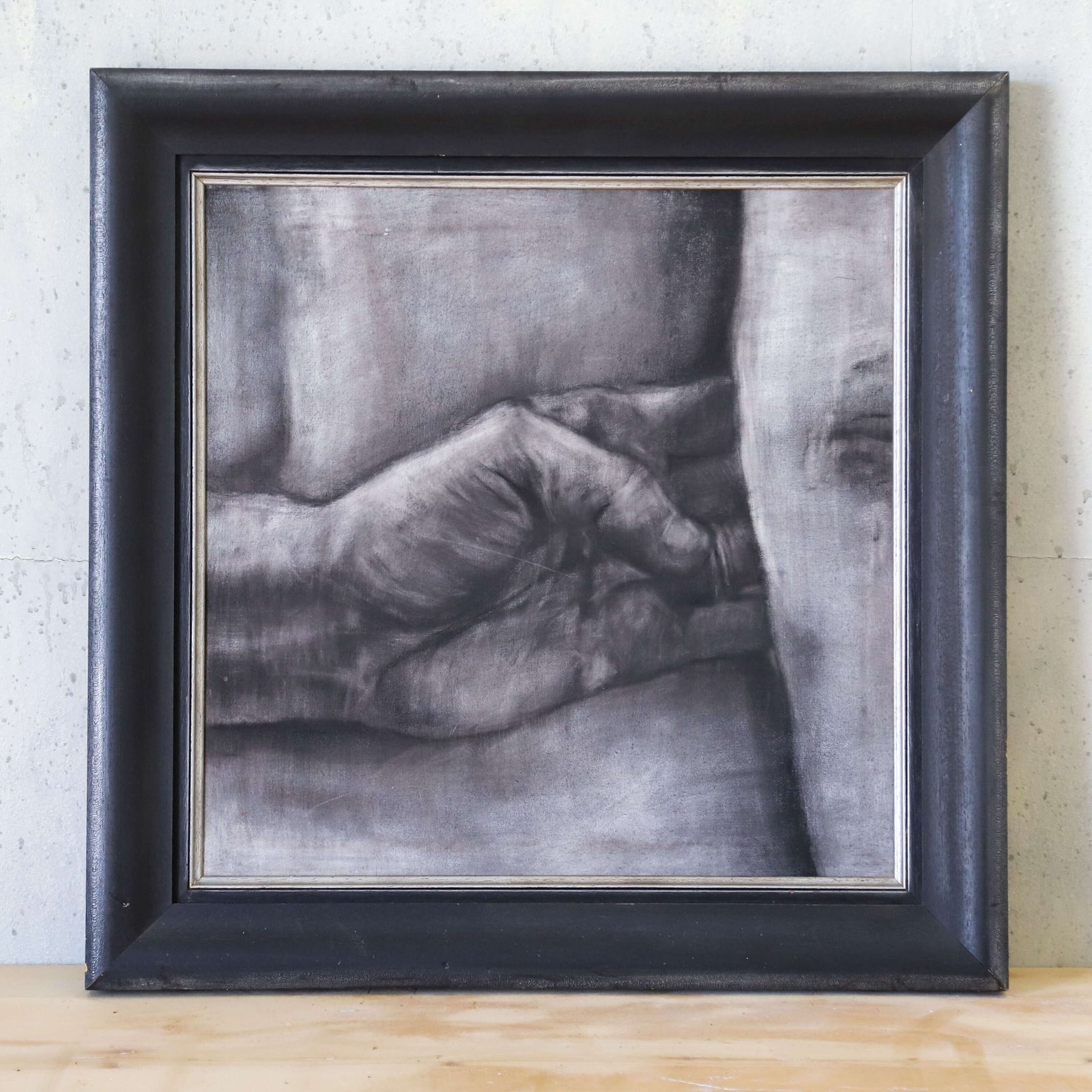 Charcoal Study Of Hands & Back By Helen Martin, English Artist In A Dramatic Black Frame photo furniture