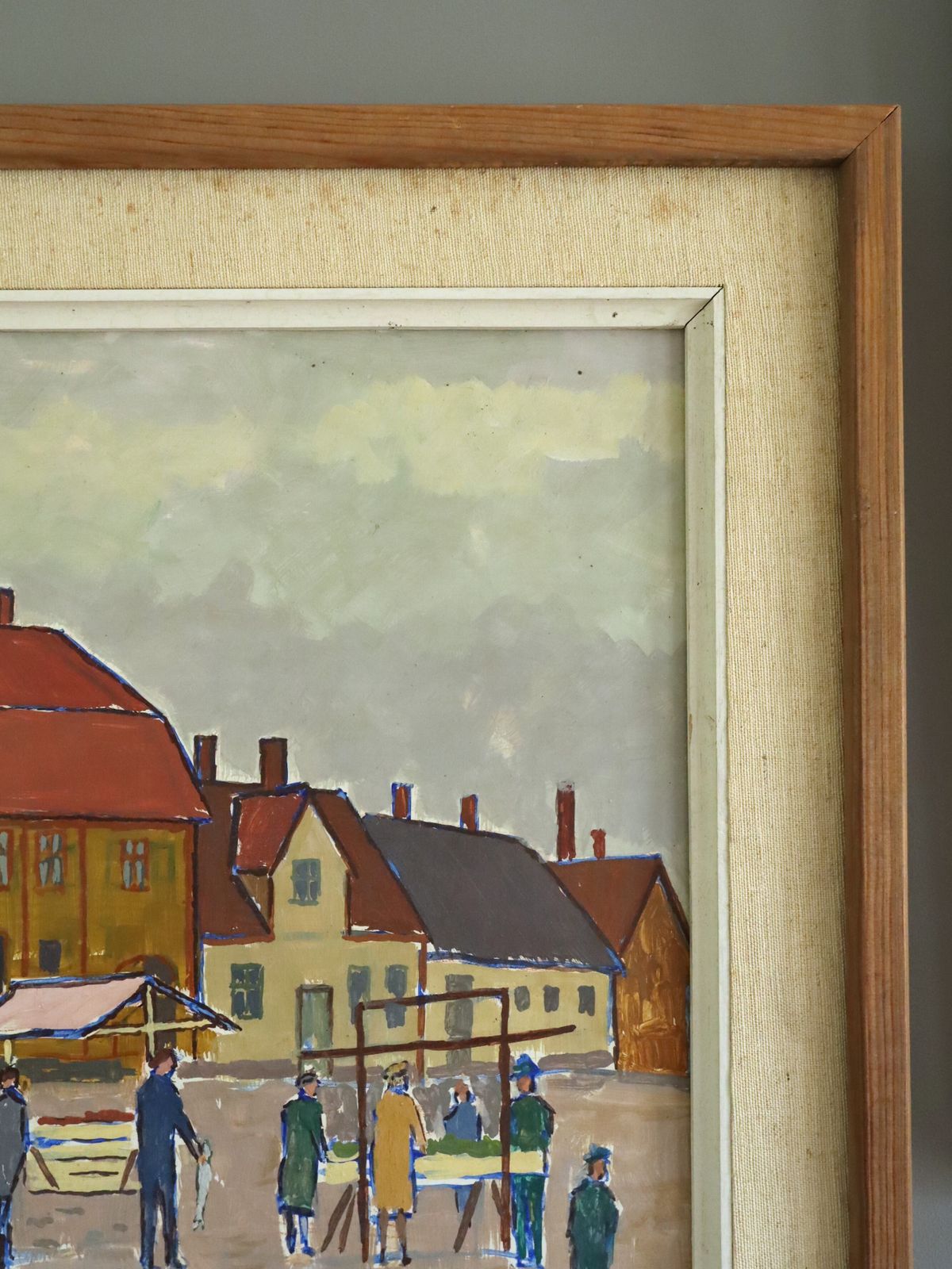 Market Day In The Square  Oil Painting photo vintage