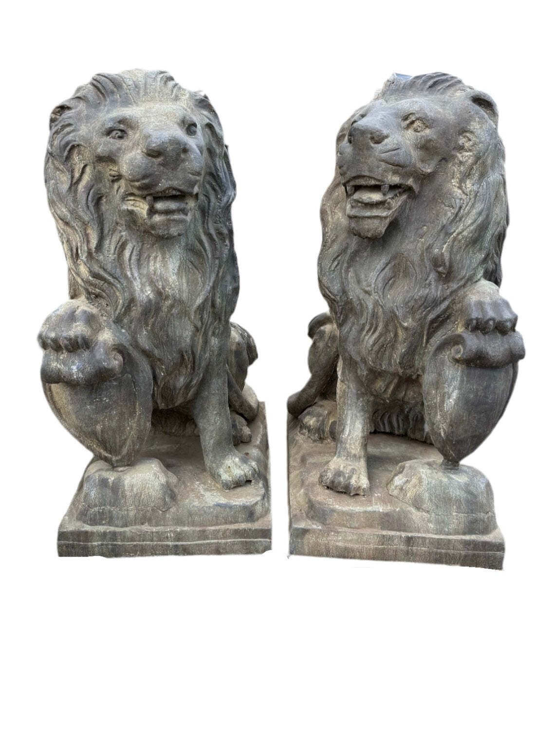 Pair Of Beautiful Bronze Lions Standing 3.5ft Tall
