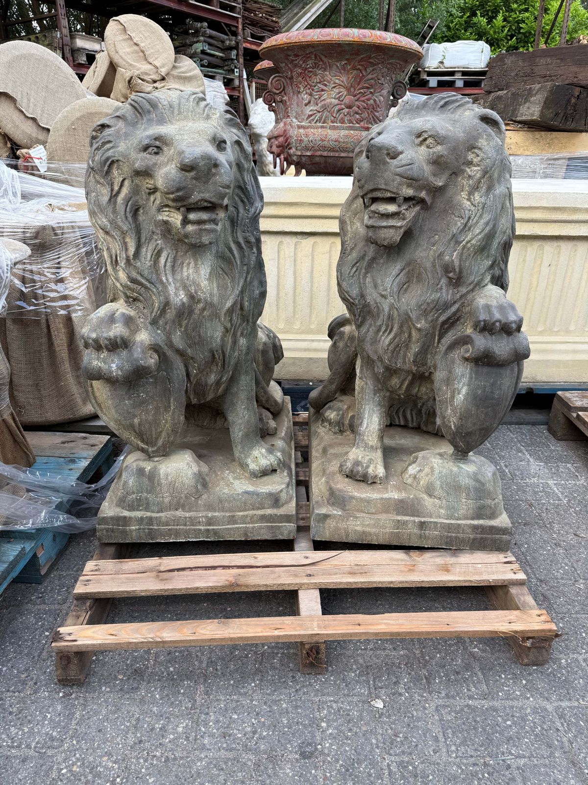 Pair Of Beautiful Bronze Lions Standing 3.5ft Tall photo furniture