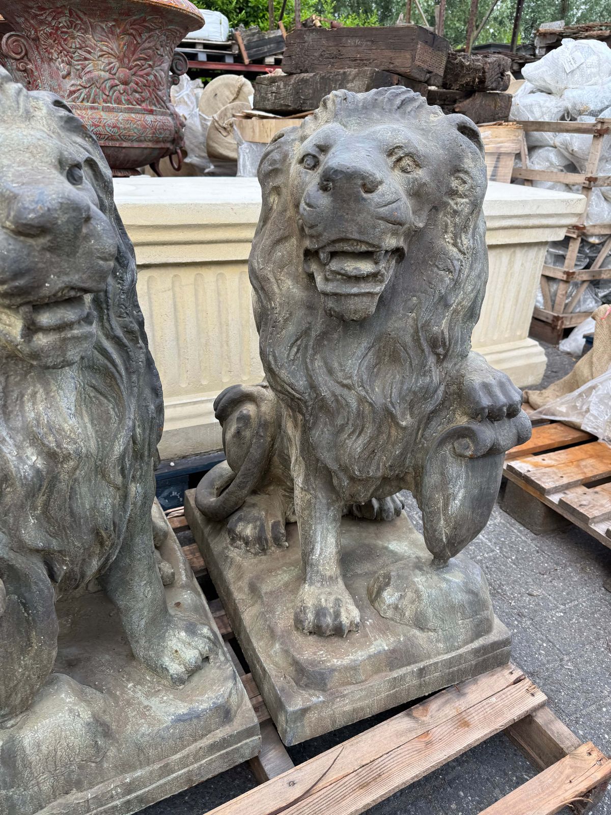 Pair Of Beautiful Bronze Lions Standing 3.5ft Tall photo vinterior