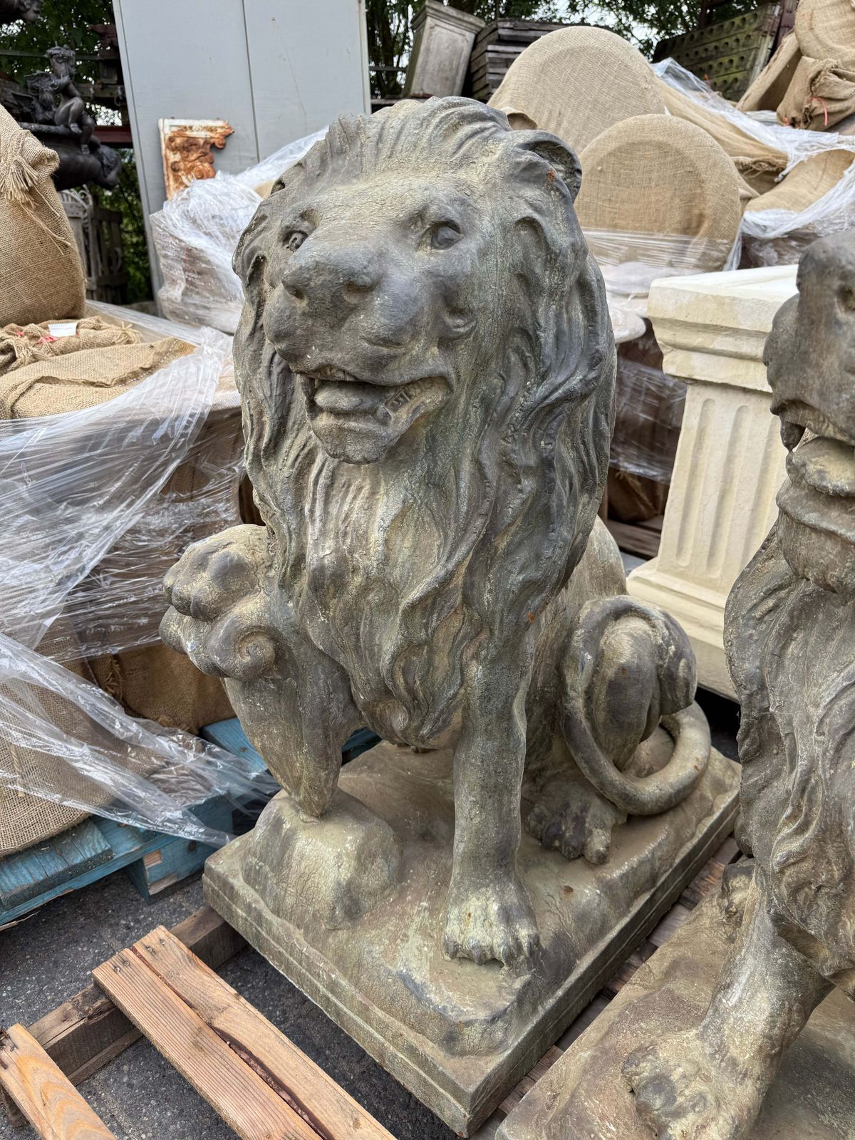 Pair Of Beautiful Bronze Lions Standing 3.5ft Tall photo buy