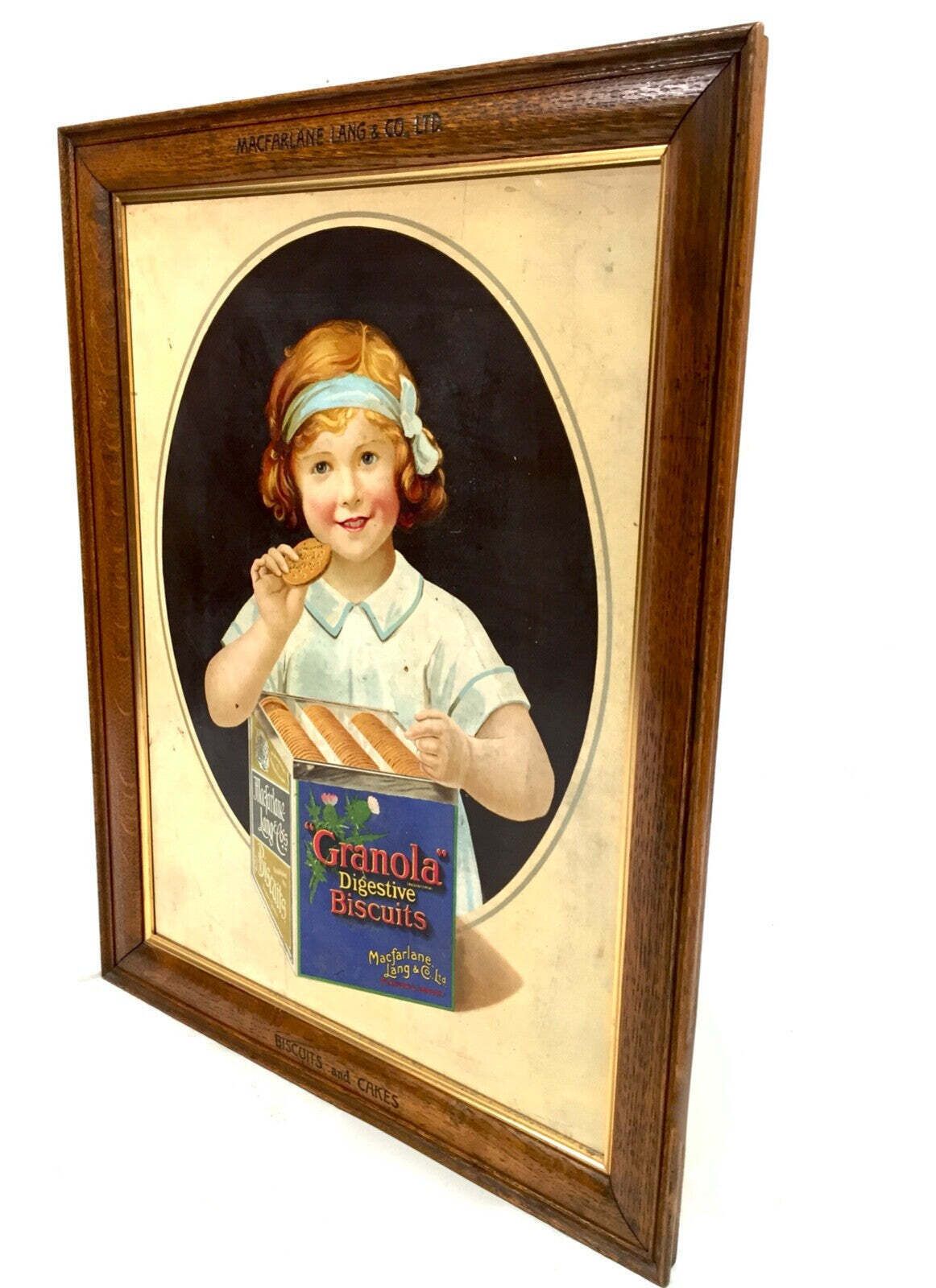 Antique Advertising 1930s Macfarlane, Lang & Co Digestive Biscuit Poster Frame photo for sale