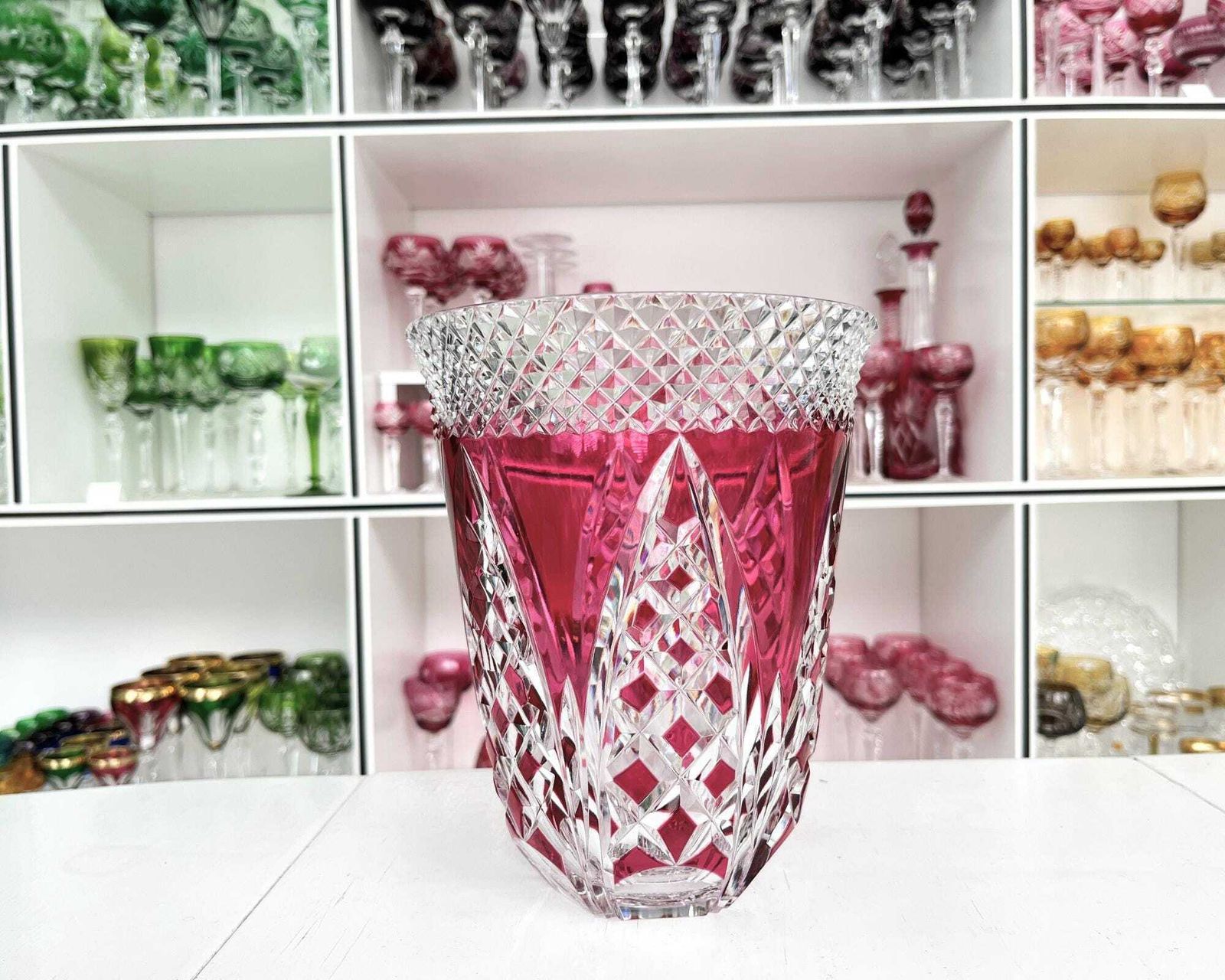 Val Saint Lambert Vase | Pink Crystal | Signed photo 394.0